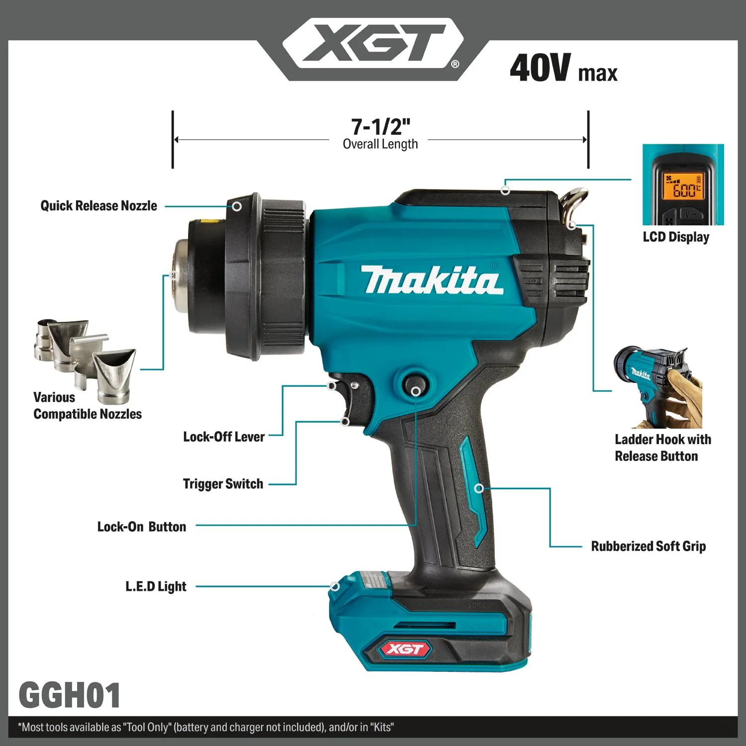 Makita GGH01Z 40V max XGT Variable Temperature Heat Gun, Tool Only - Image 2