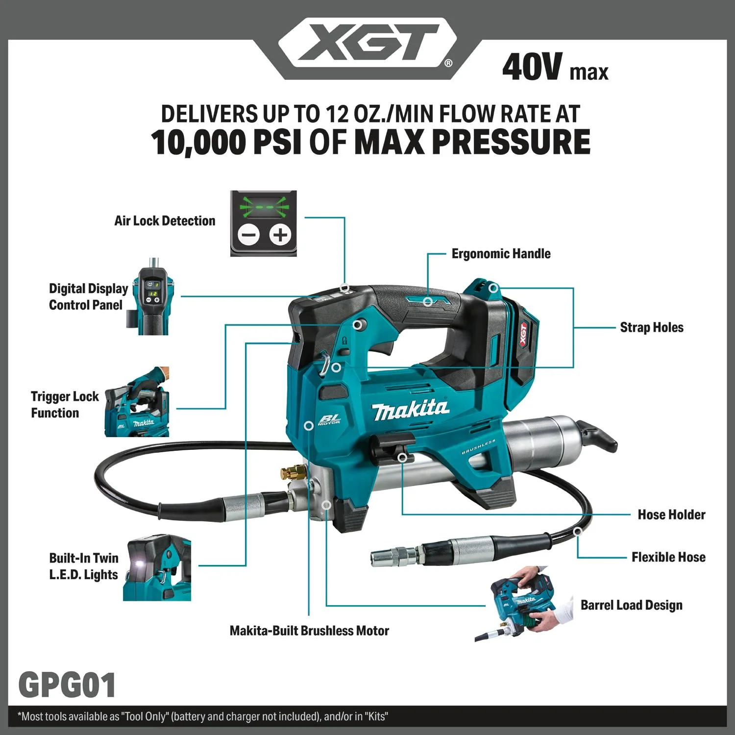 Makita GPG01Z 40V max XGT Brushless Grease Gun, Tool Only - Image 2
