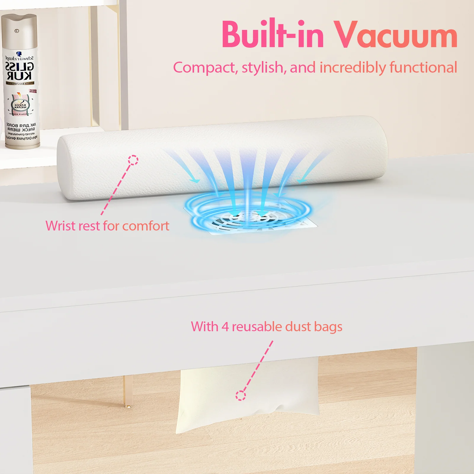 Advwin Manicure Table w/ LED Light Display Cabinet - Image 2