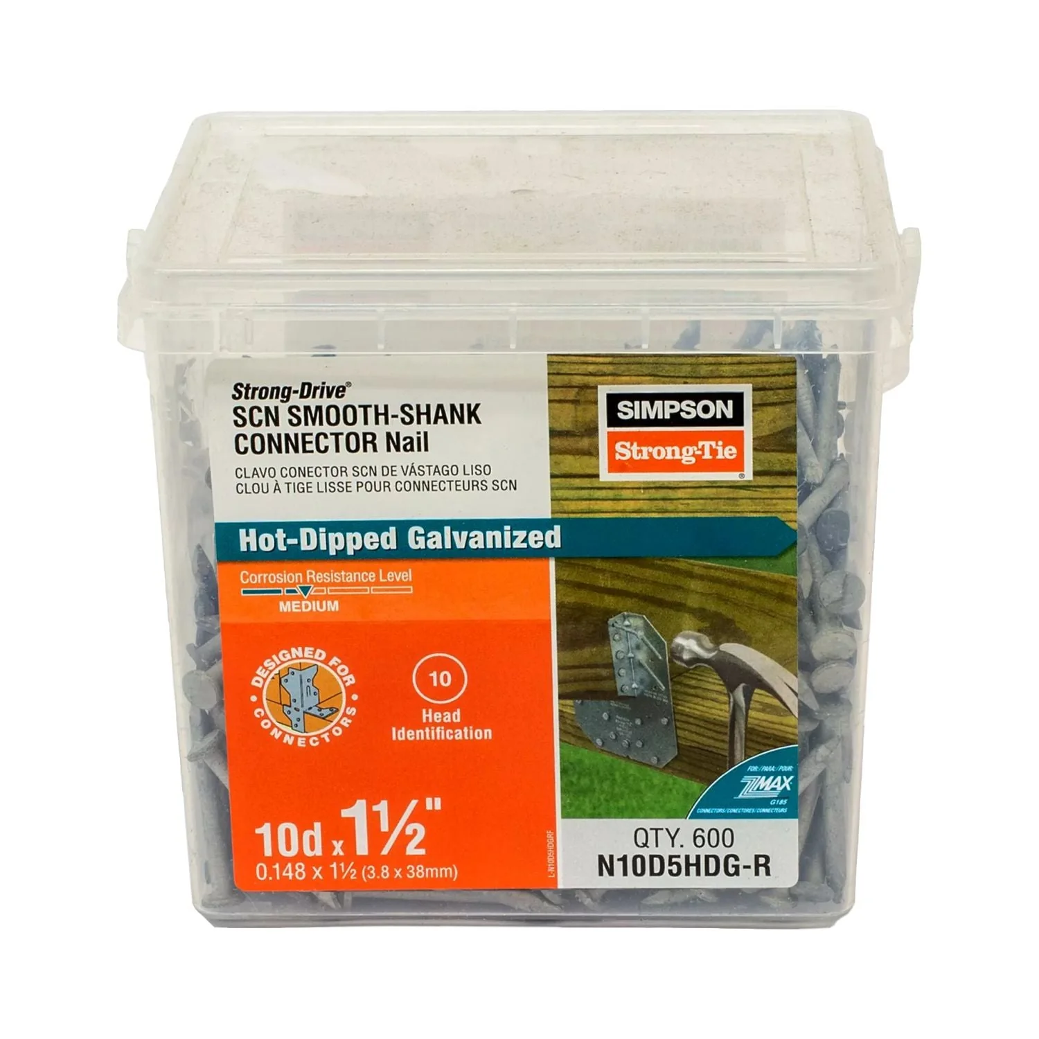 Simpson Strong-Tie N10D5HDG-R Strong-Drive SCN SMOOTH-SHANK CONNECTOR Nail,  1-1/2-in. x 0.148-in. HDG, 600-Pack - Image 2