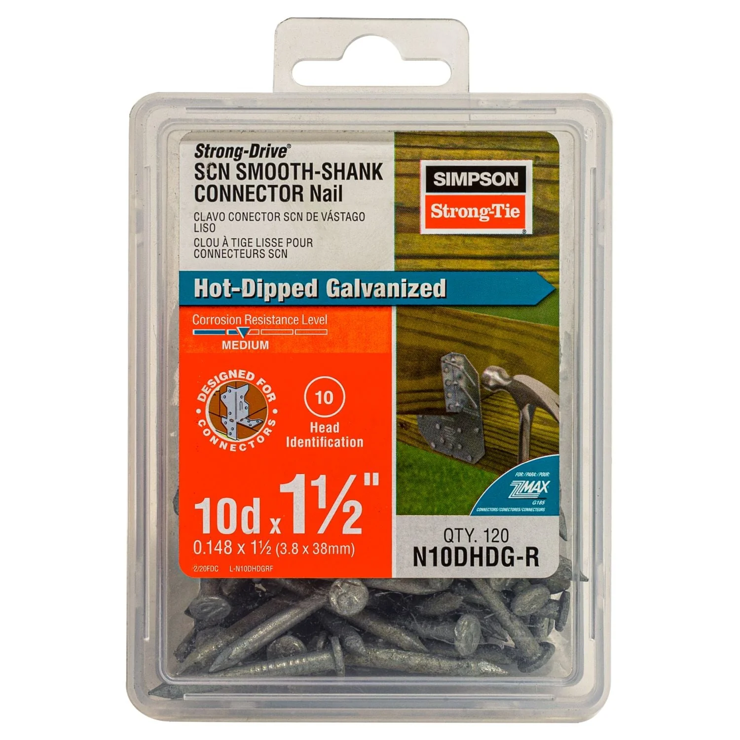 Simpson Strong-Tie Strong-Drive SCN SMOOTH-SHANK CONNECTOR Nail, 1-1/2-in. x 0.148-in. HDG, 120-Pack (N10DHDG-R) - Image 2
