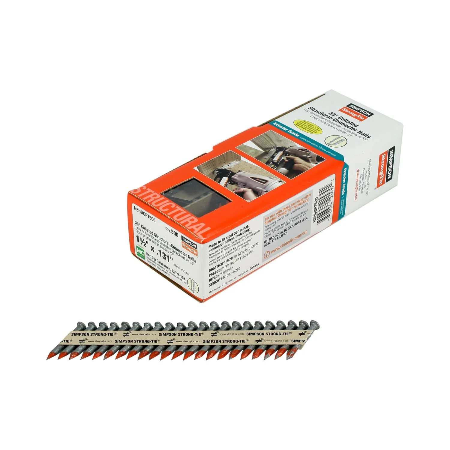 Simpson Strong-Tie N8HDGPT500 Strong-Drive 33° SCN SMOOTH-SHANK CONNECTOR Nail,  1-1/2-in. x .131-in. HDG, 500-Pack - Image 2