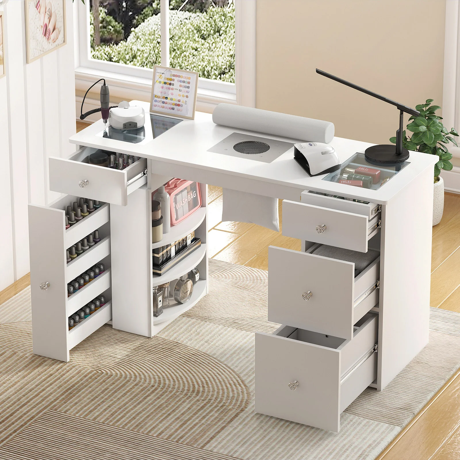 Advwin Manicure Table with Double Glass Top - Image 1
