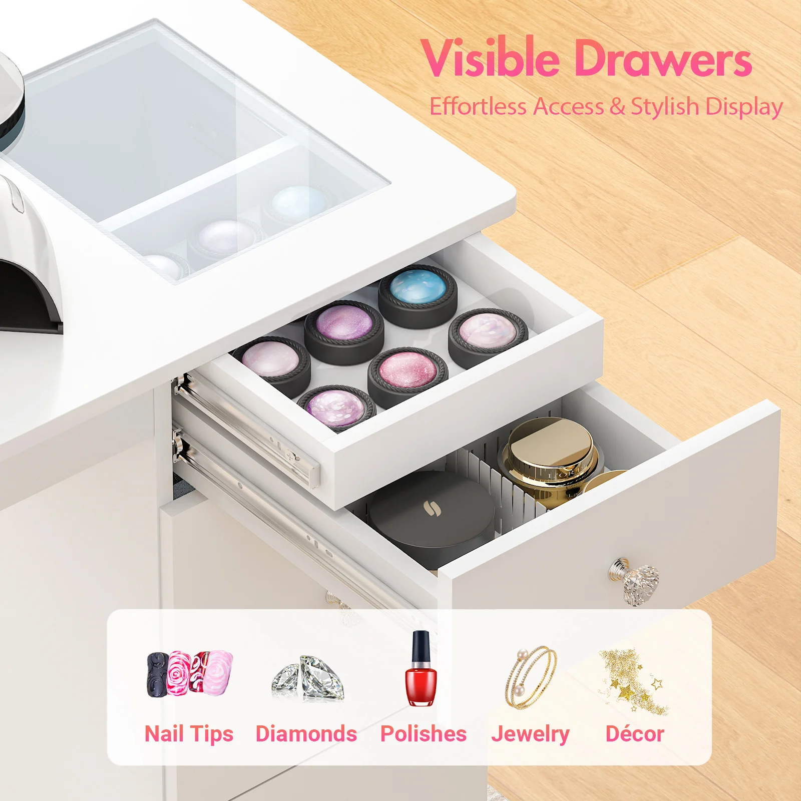 Advwin Manicure Table with Double Glass Top - Image 3