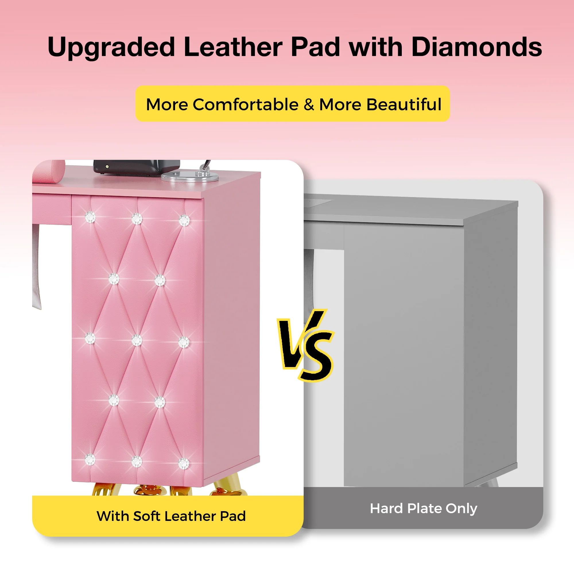 Advwin Manicure Table w/Dust Collector & Wrist Rest Pink - Image 2