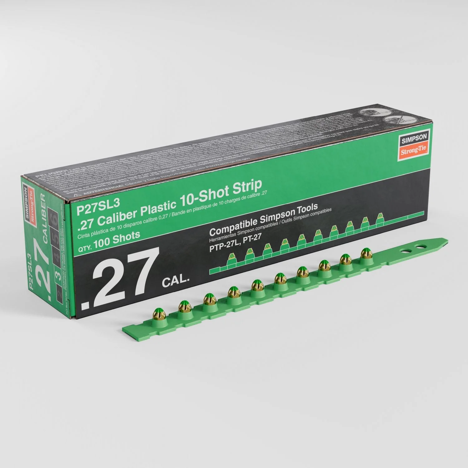 Simpson Strong-Tie P27SL3 P27SL 0.27-Caliber Plastic, 10-Shot Strip Loads, Green, 100-Pack - Image 2