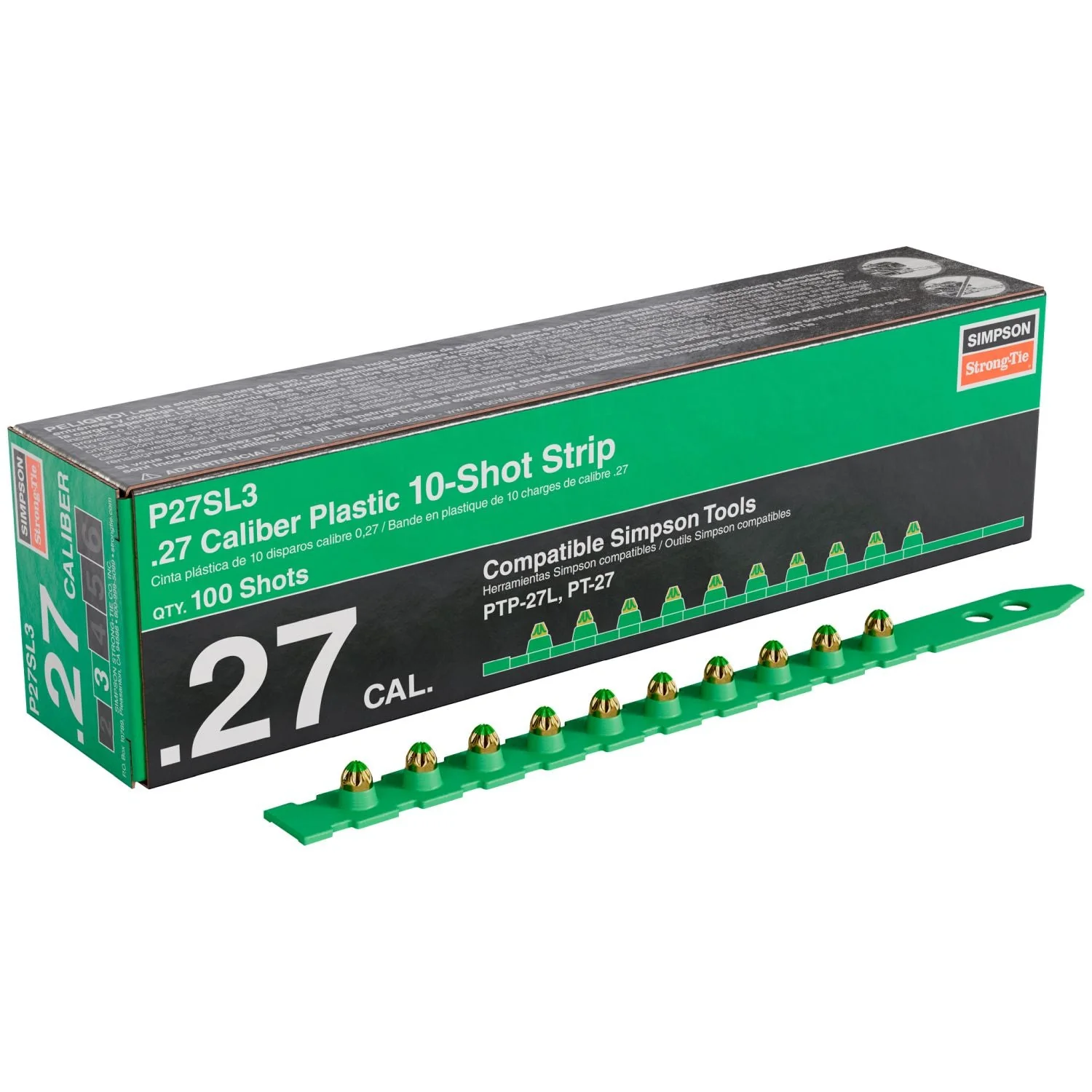 Simpson Strong-Tie P27SL3 P27SL 0.27-Caliber Plastic, 10-Shot Strip Loads, Green, 100-Pack - Image 3