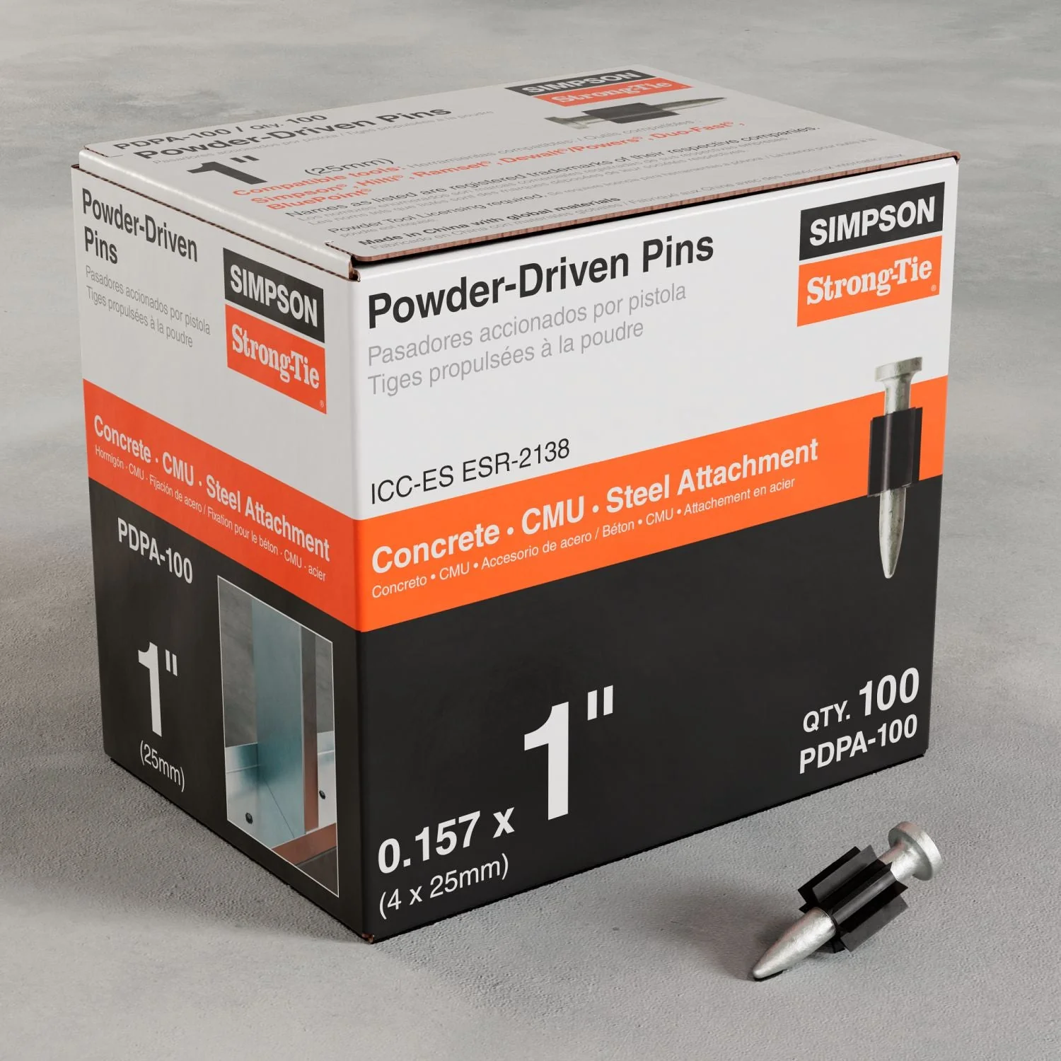 Simpson Strong-Tie PDPA-100 PDPA .157-in. x 1-in. Powder-Actuated Pin, 100-Pack - Image 2