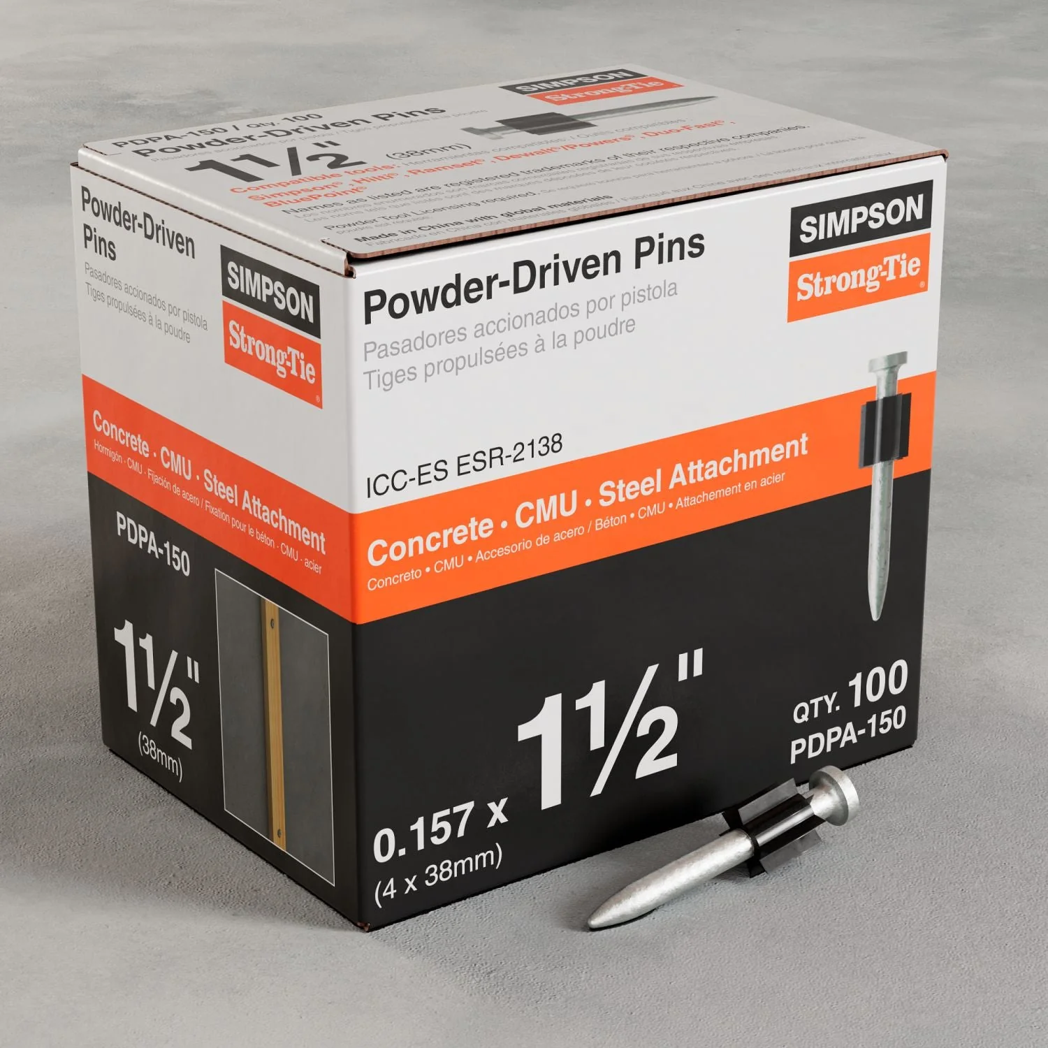 Simpson Strong-Tie PDPA-150 PDPA .157-in. x 1-1/2-in. Powder-Actuated Pin, 100-Pack - Image 2