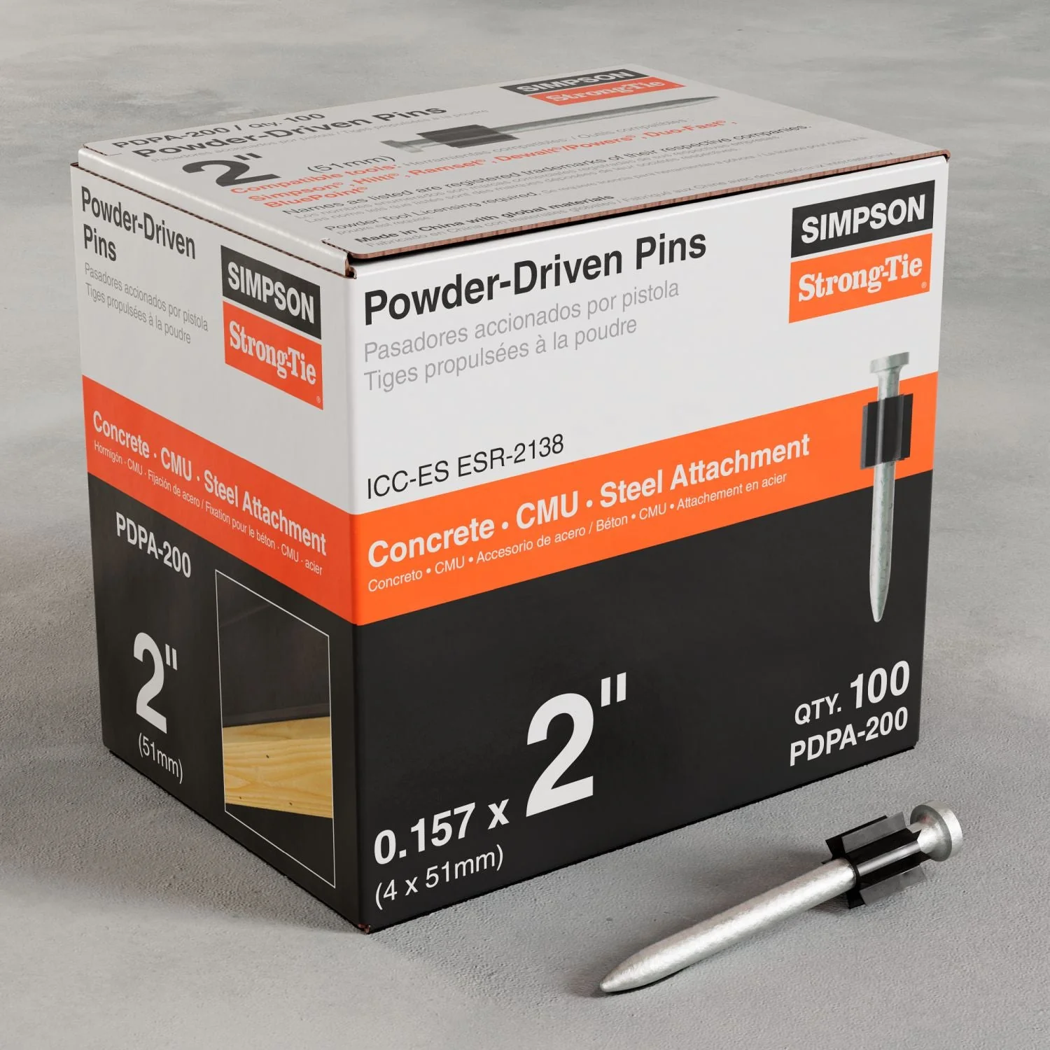 Simpson Strong-Tie PDPA-200 PDPA .157-in. x 2-in. Powder-Actuated Pin, 100-Pack - Image 2