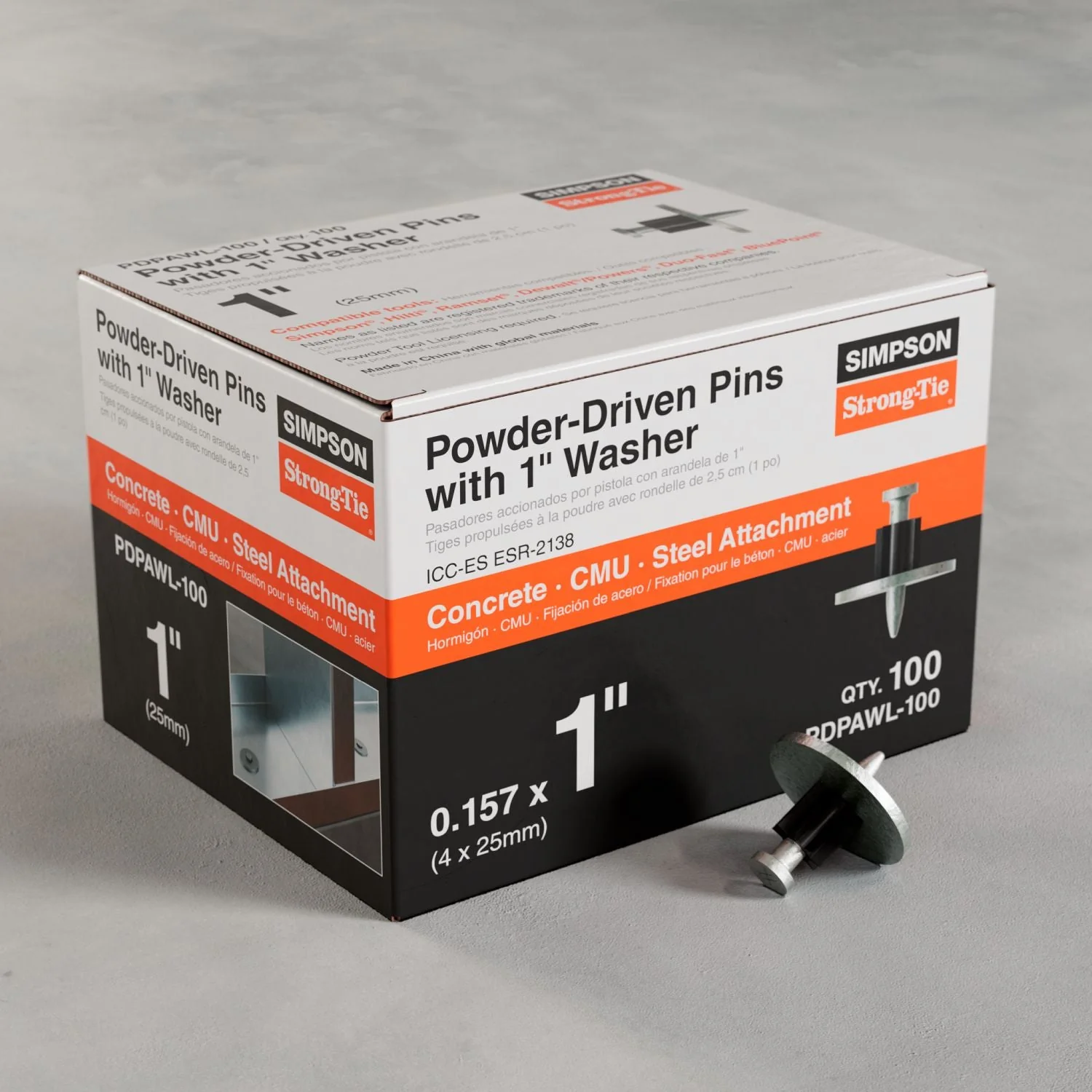 Simpson Strong-Tie PDPAWL-100 PDPAWL .157-in. x 1-in. Powder-Actuated Pin w/ 1-in. Washer, 100-Pack - Image 2
