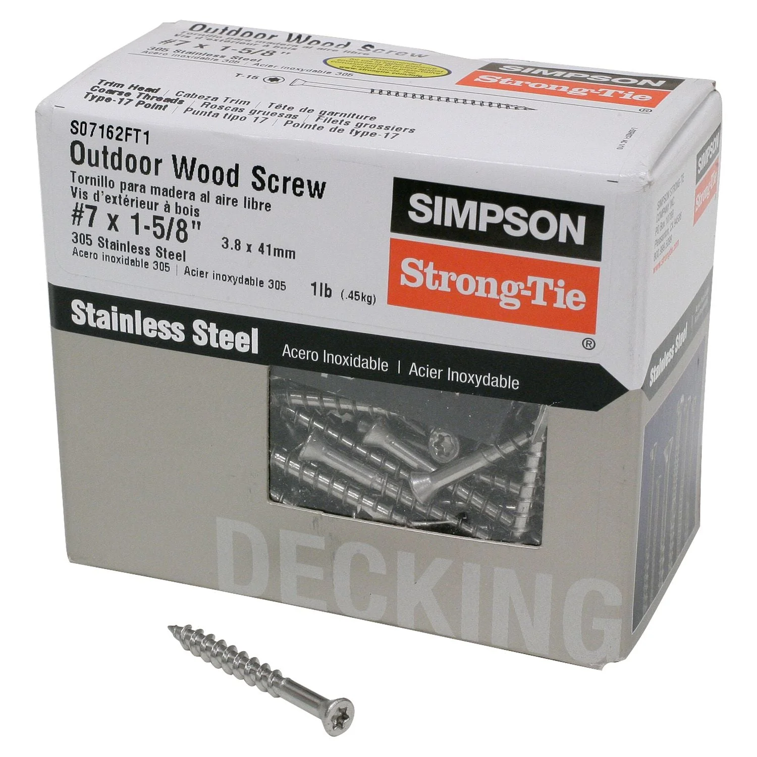 Simpson Strong-Tie S07162FT1 Trim-Head Screw, 6-Lobe Drive,  #7 x 1-5/8-in. T-15 Type 305, 1-lb. - Image 2