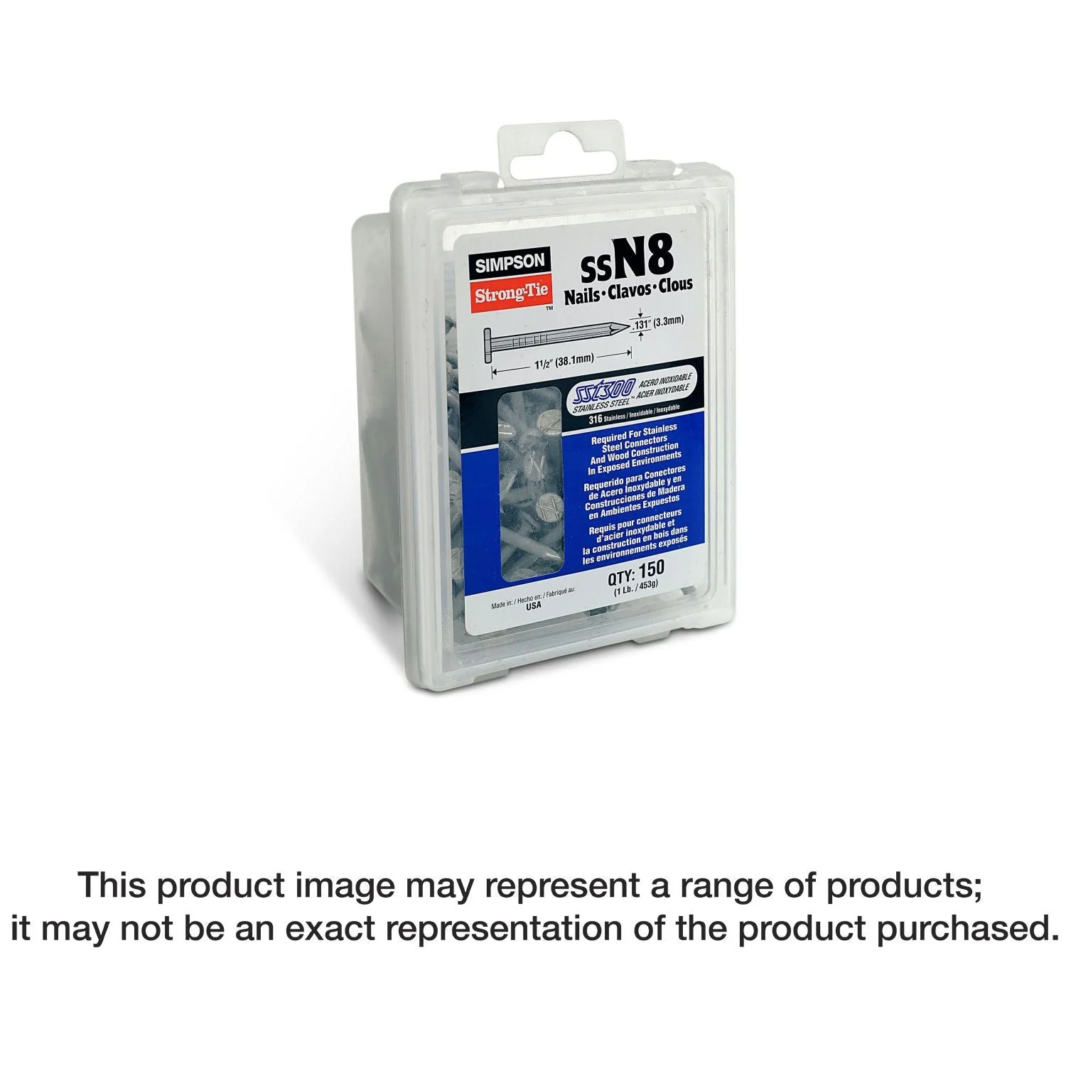 Simpson Strong-Tie S10CN1 Common Nail, Smooth Shank,  3-in. x .148-in. Type 304 Stainless Steel, 1-lb. - Image 1