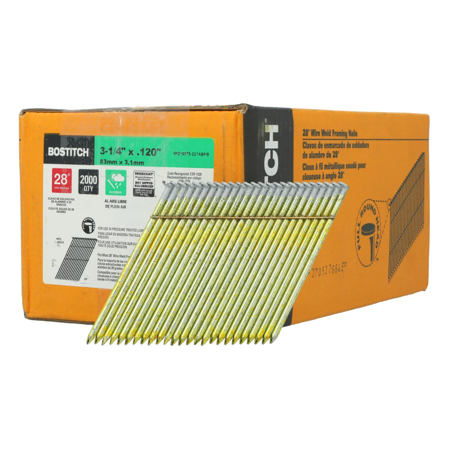 BOSTITCH S12DGAL-FH 3-1/4-in. x .131-in. 28-Degree Wire-Collated Full Round Head Galvanized Framing Nails, 81 Boxes of 2000-Nails - Image 2