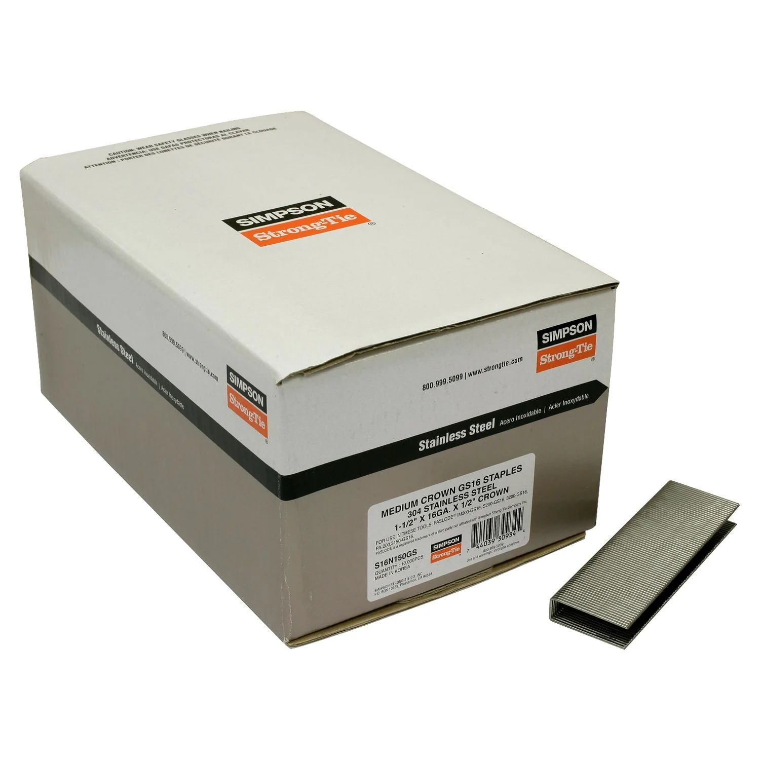 Simpson Strong-Tie S16N150GS 1/2-in. Crown, 16-Gauge Staples,  1-1/2-in. Type 304 Stainless Steel, 10000-Pack - Image 2