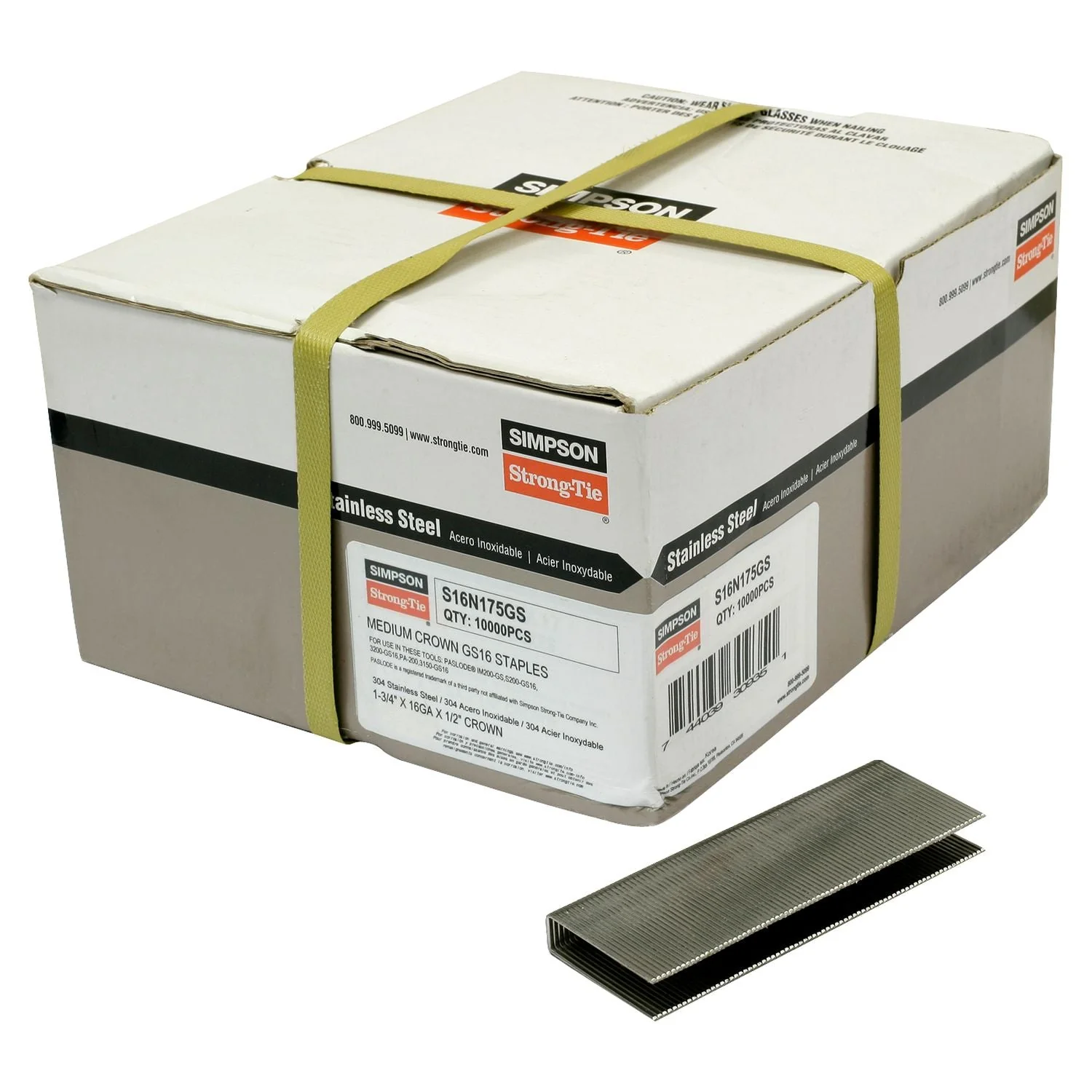 Simpson Strong-Tie S16N175GS 1/2-in. Crown, 16-Gauge Staples,  1-3/4-in. Type 304 Stainless Steel, 10000-Pack - Image 2