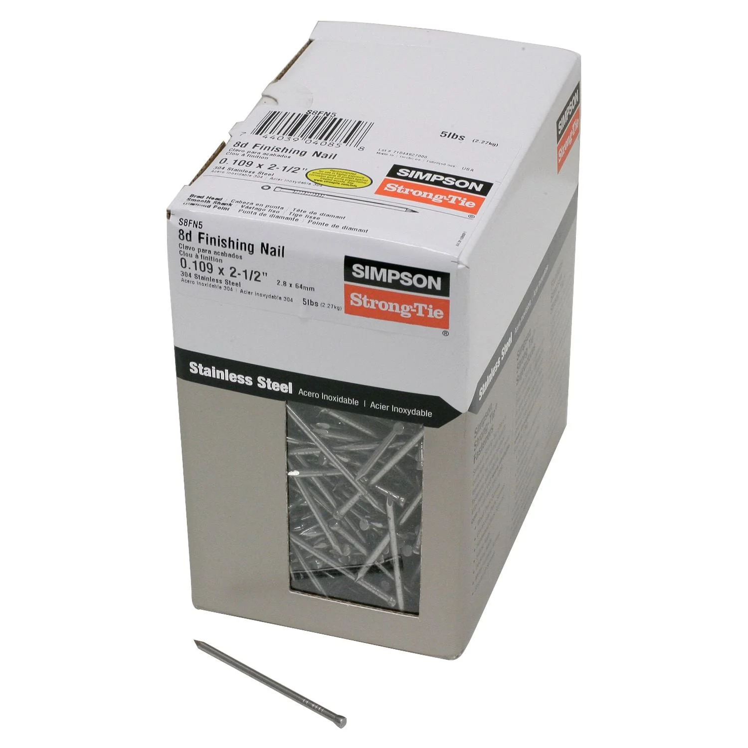 Simpson Strong-Tie S8FN5 Finishing Nail,  2-1/2-in. x .113-in. Type 304 Stainless Steel, 5-lb. - Image 2