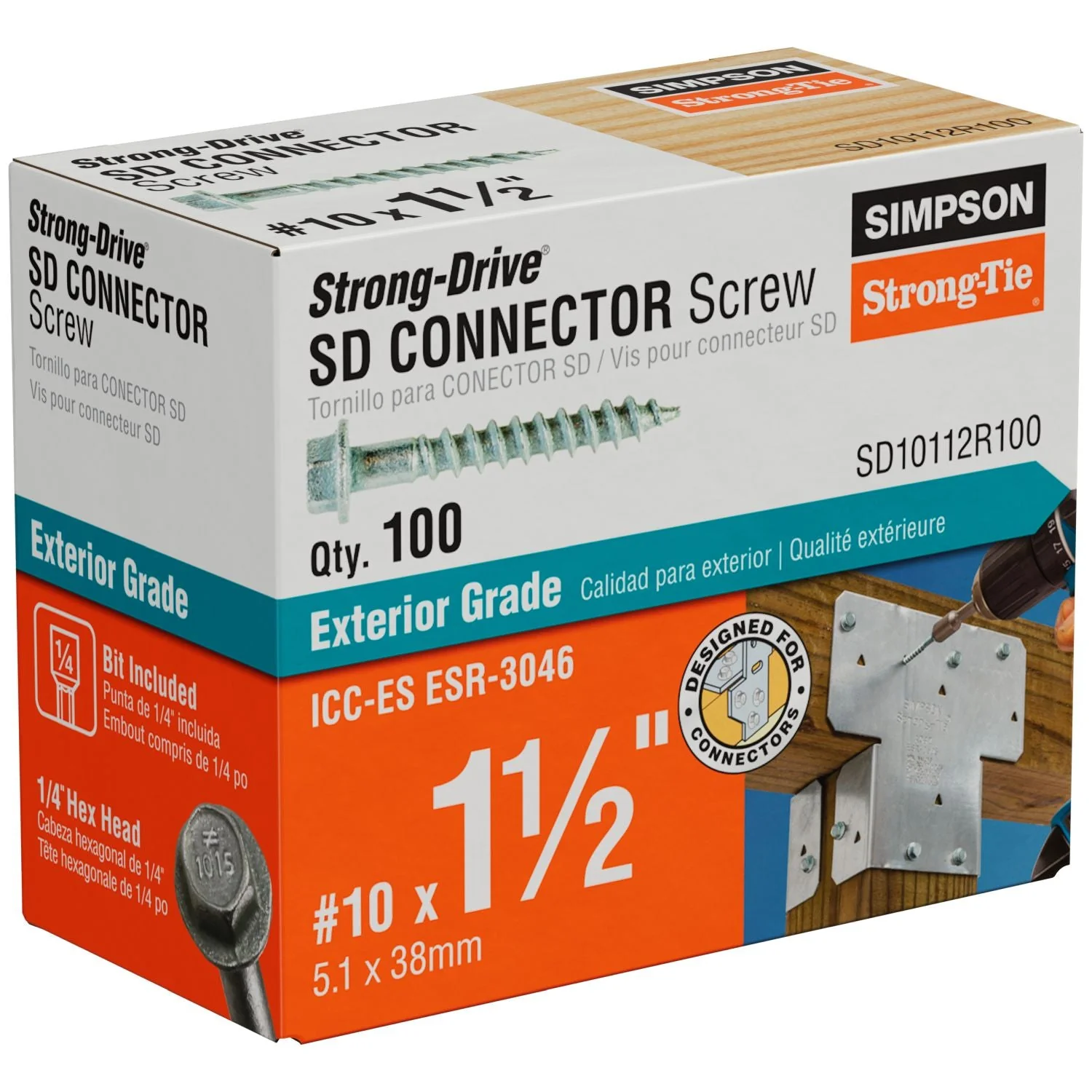 Simpson Strong-Tie Strong-Drive SD CONNECTOR Screw, #10 x 1-1/2-in. 1/4-Hex Drive, Mech. Galv., 100-Pack (SD10112R100) - Image 2