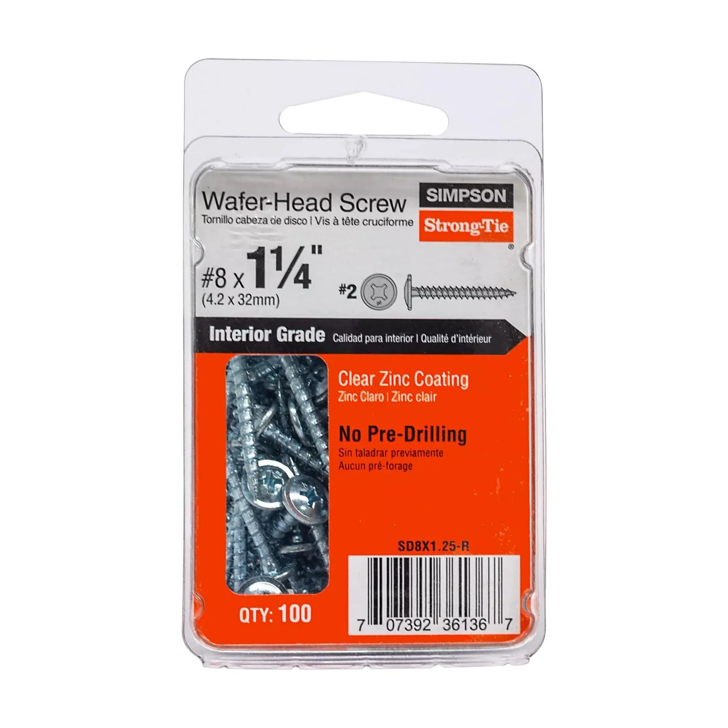 Simpson Strong-Tie SD8X1.25-R Wafer-Head Screw,  #8 x 1-1/4-in. #2 Phillips, Clear Zinc Coating, 100-Pack - Image 2