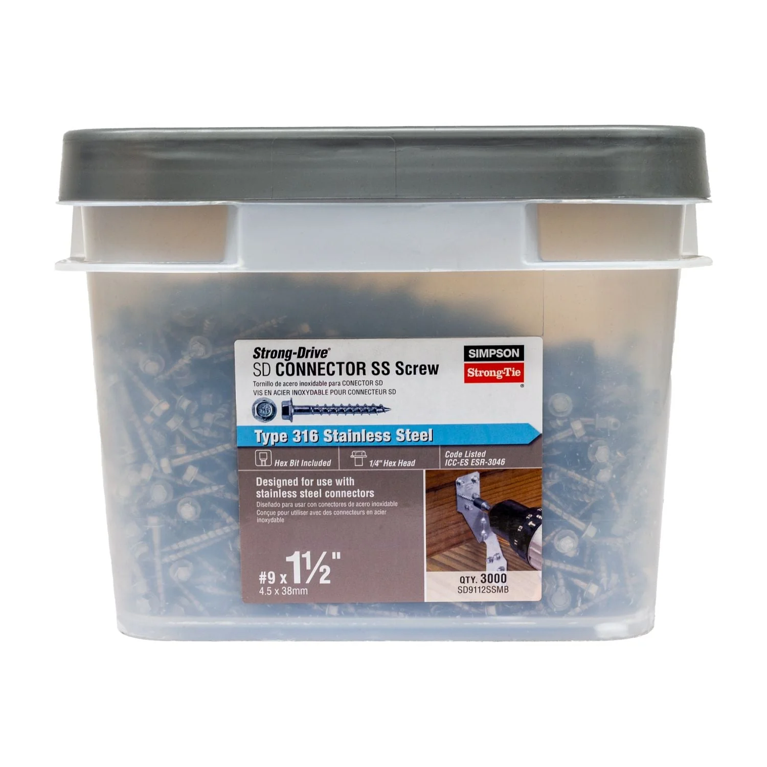 Simpson Strong-Tie SD9112SSMB Strong-Drive SD CONNECTOR SS Screw,  #9 x 1-1/2-in. 1/4-Hex Drive, Type 316, 3000-Pack - Image 2