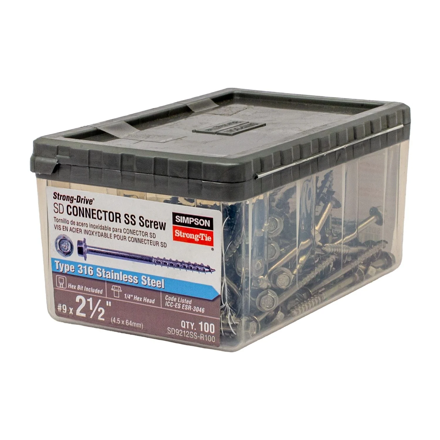 Simpson Strong-Tie SD9212SS-R100 Strong-Drive SD CONNECTOR SS Screw,  #9 x 2-1/2-in. 1/4-Hex Drive, Type 316, 100-Pack - Image 3
