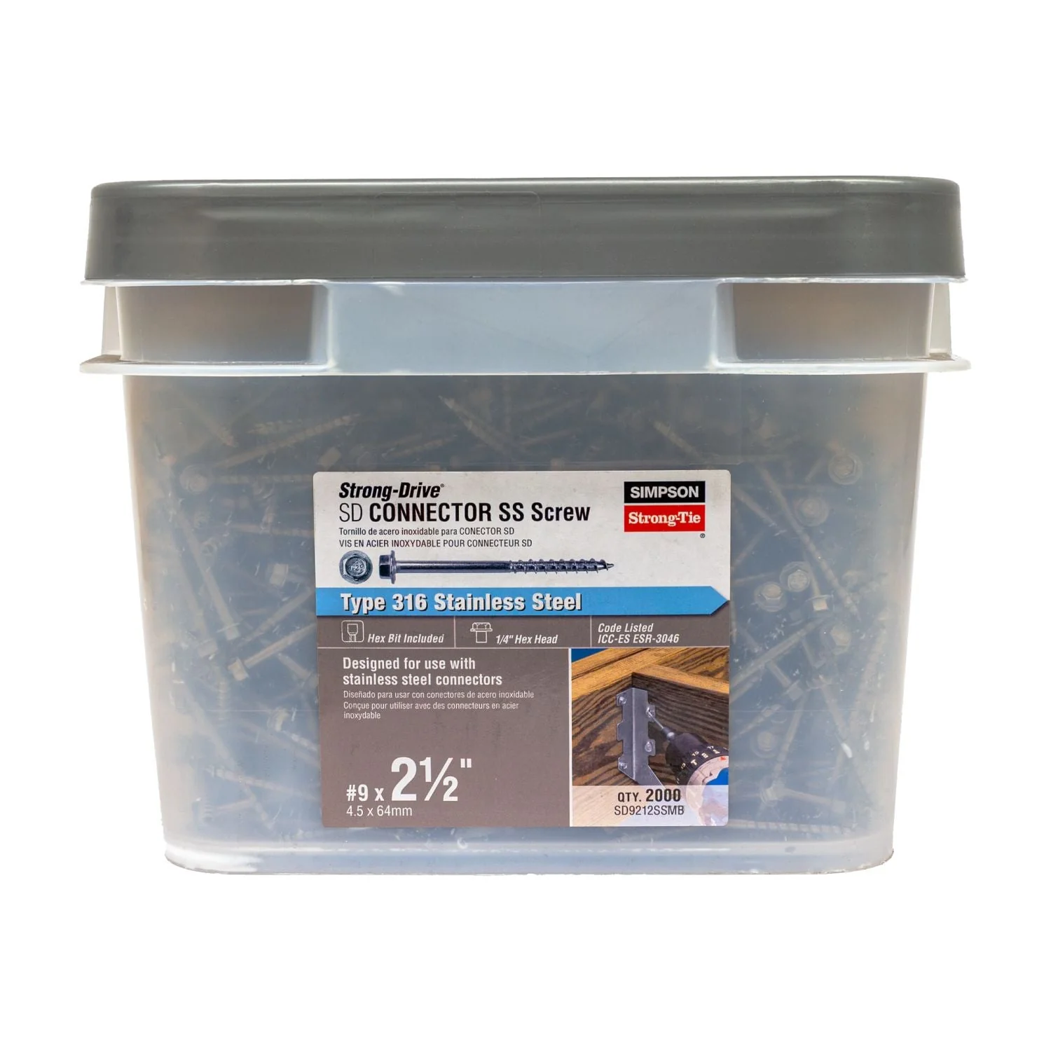 Simpson Strong-Tie SD9212SSMB Strong-Drive SD CONNECTOR SS Screw,  #9 x 2-1/2-in. 1/4-Hex Drive, Type 316, 2000-Pack - Image 2