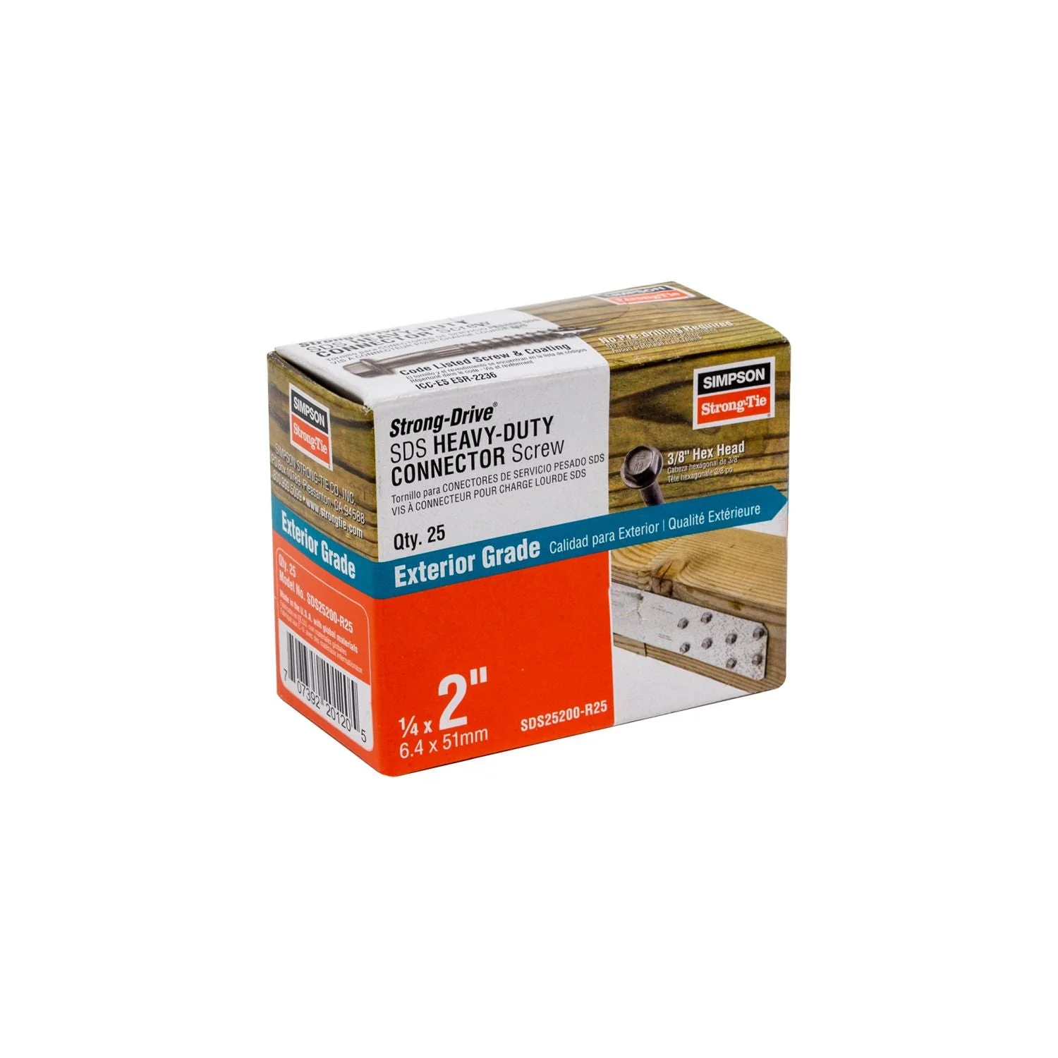 Simpson Strong-Tie SDS25200-R25 Strong-Drive SDS HEAVY-DUTY CONNECTOR Screw,  1/4-in. x 2-in. DB Coating, 25-Pack - Image 2
