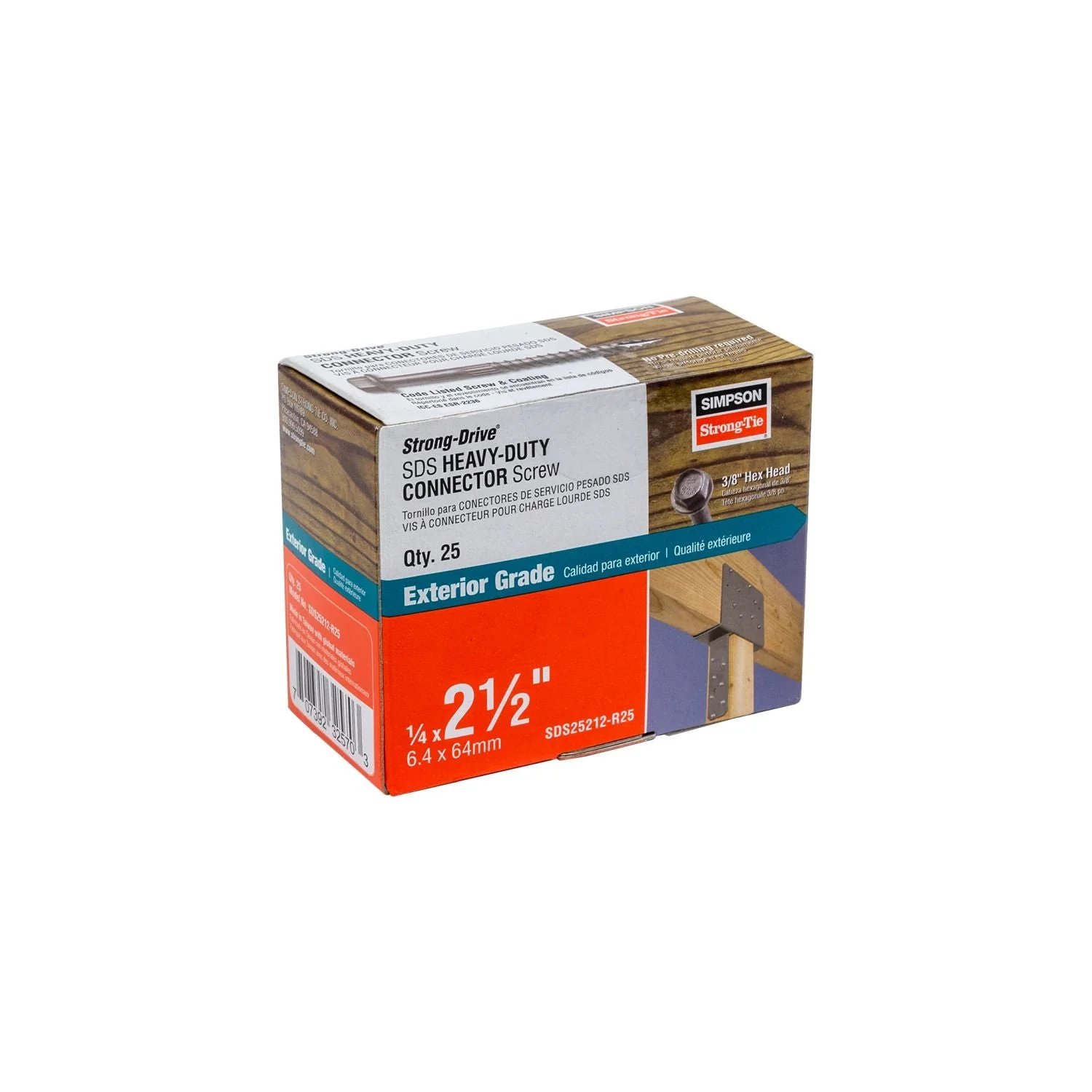 Simpson Strong-Tie SDS25212-R25 Strong-Drive SDS HEAVY-DUTY CONNECTOR Screw,  1/4-in. x 2-1/2-in. DB Coating, 25-Pack - Image 2