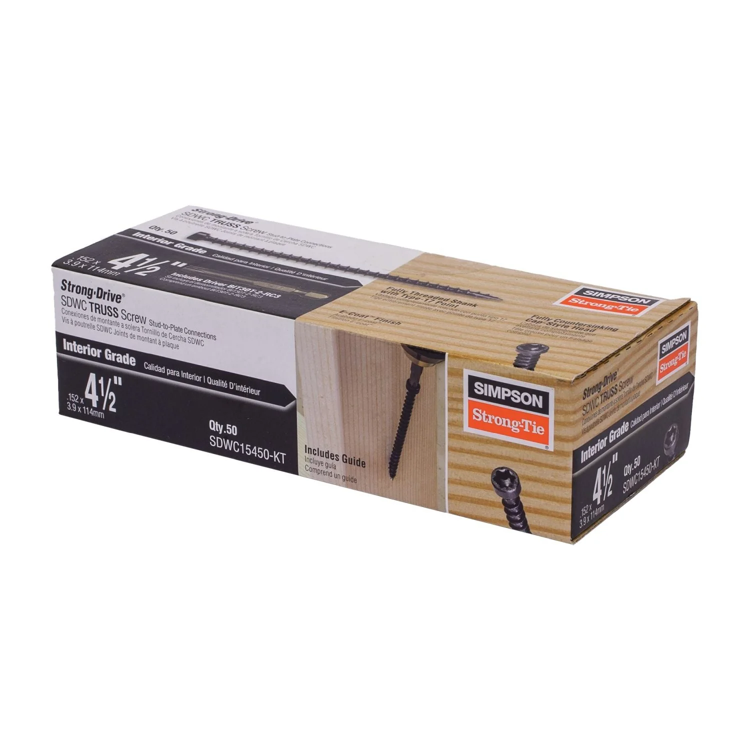 Simpson Strong-Tie SDWC15450-KT Strong-Drive SDWC TRUSS Screw,  .155-in. x 4-1/2-in. T30 6-Lobe E-coat, Black, 50-Pack - Image 2