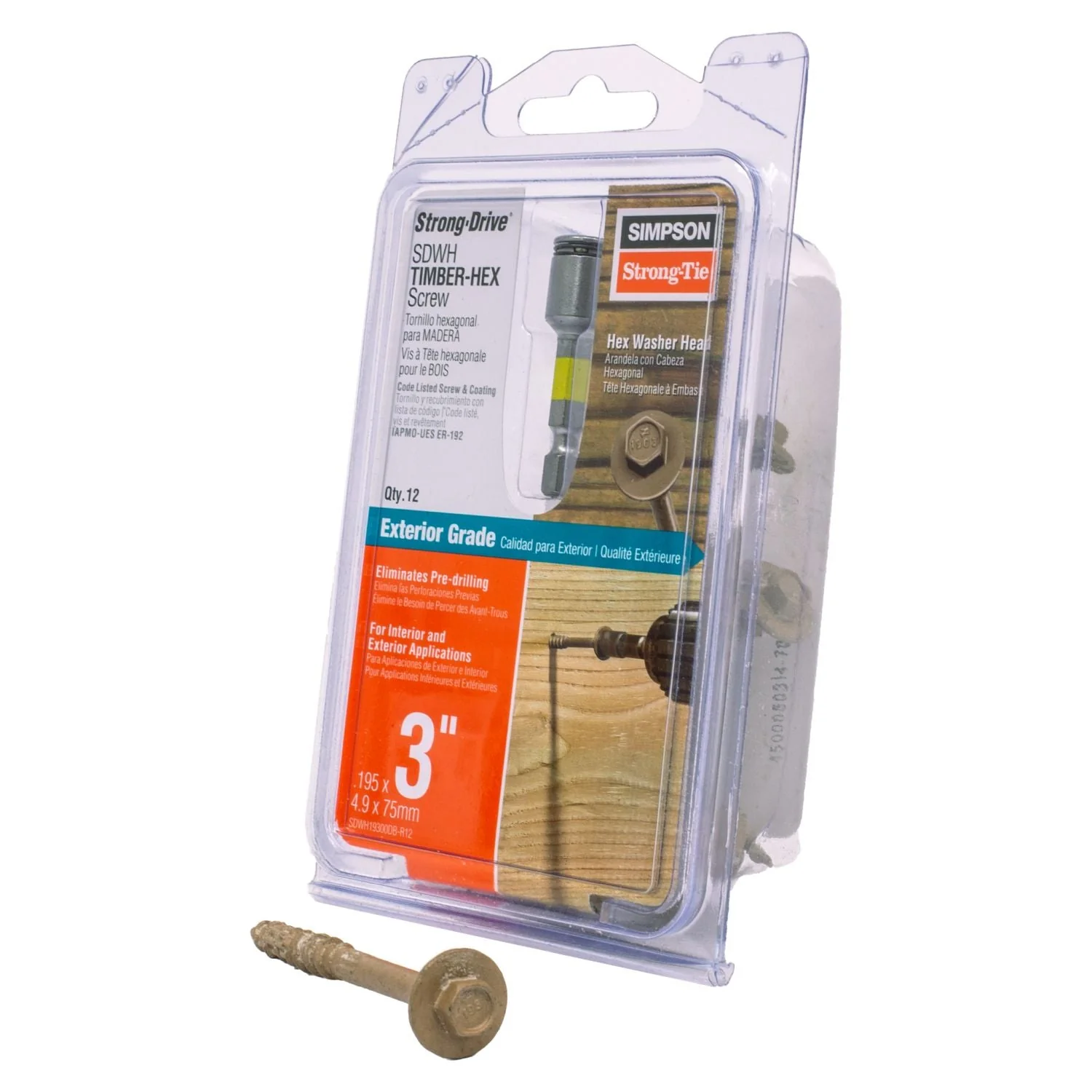 Simpson Strong-Tie SDWH19300DB-R12 Strong-Drive SDWH TIMBER-HEX Screw,  0.195-in. x 3-in. 5/16 Hex, DB Coating, Tan, 12-Pack - Image 2