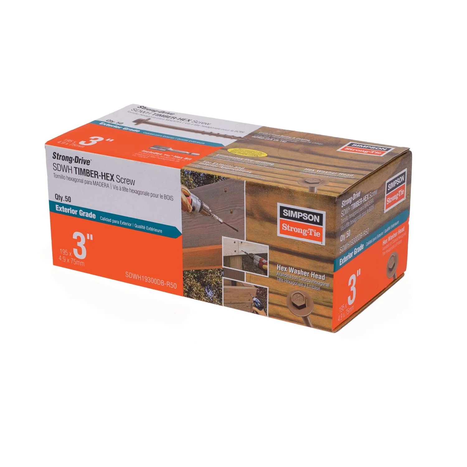 Simpson Strong-Tie SDWH19300DB-R50 Strong-Drive SDWH TIMBER-HEX Screw,  0.195-in. x 3-in. 5/16 Hex, DB Coating, 50-Pack - Image 2