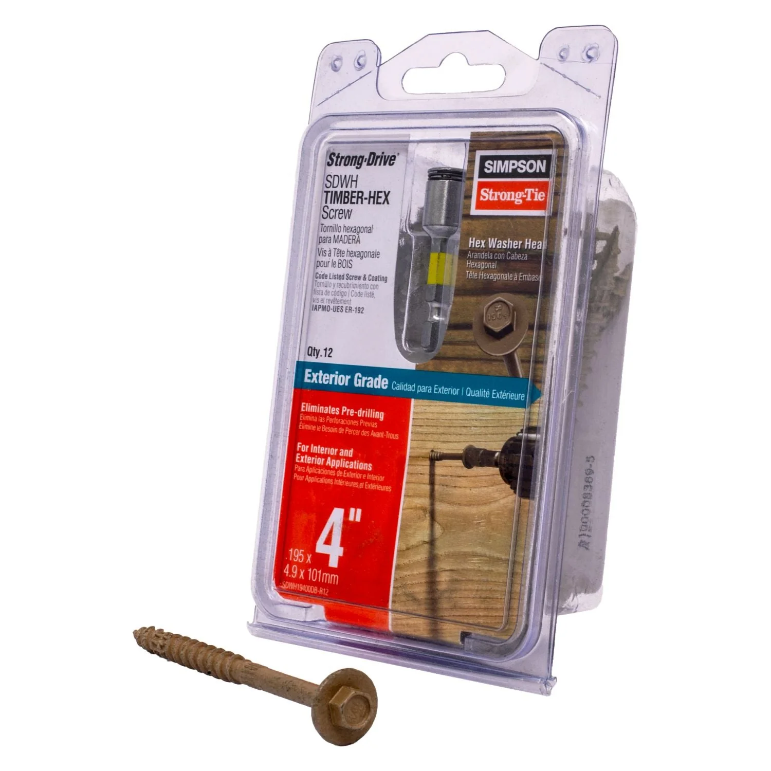 Simpson Strong-Tie SDWH19400DB-R12 Strong-Drive SDWH TIMBER-HEX Screw,  0.195-in. x 4-in. 5/16 Hex, DB Coating, Tan, 12-Pack - Image 2