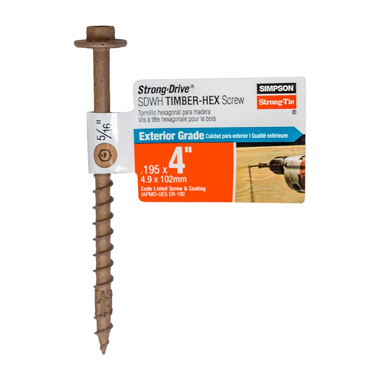 Simpson Strong-Tie SDWH19400DB-RP1 Strong-Drive SDWH TIMBER-HEX Screw,  0.195-in. x 4-in. 5/16 Hex, DB Coating - Image 2