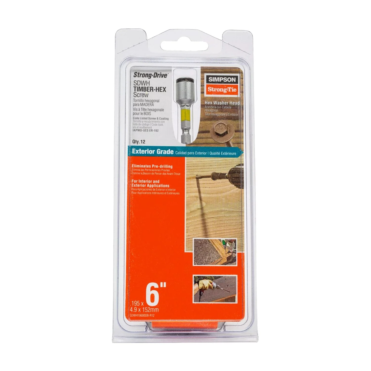 Simpson Strong-Tie SDWH19600DB-R12 Strong-Drive SDWH TIMBER-HEX Screw,  0.195-in. x 6-in. 5/16 Hex, DB Coating, Tan, 12-Pack - Image 2