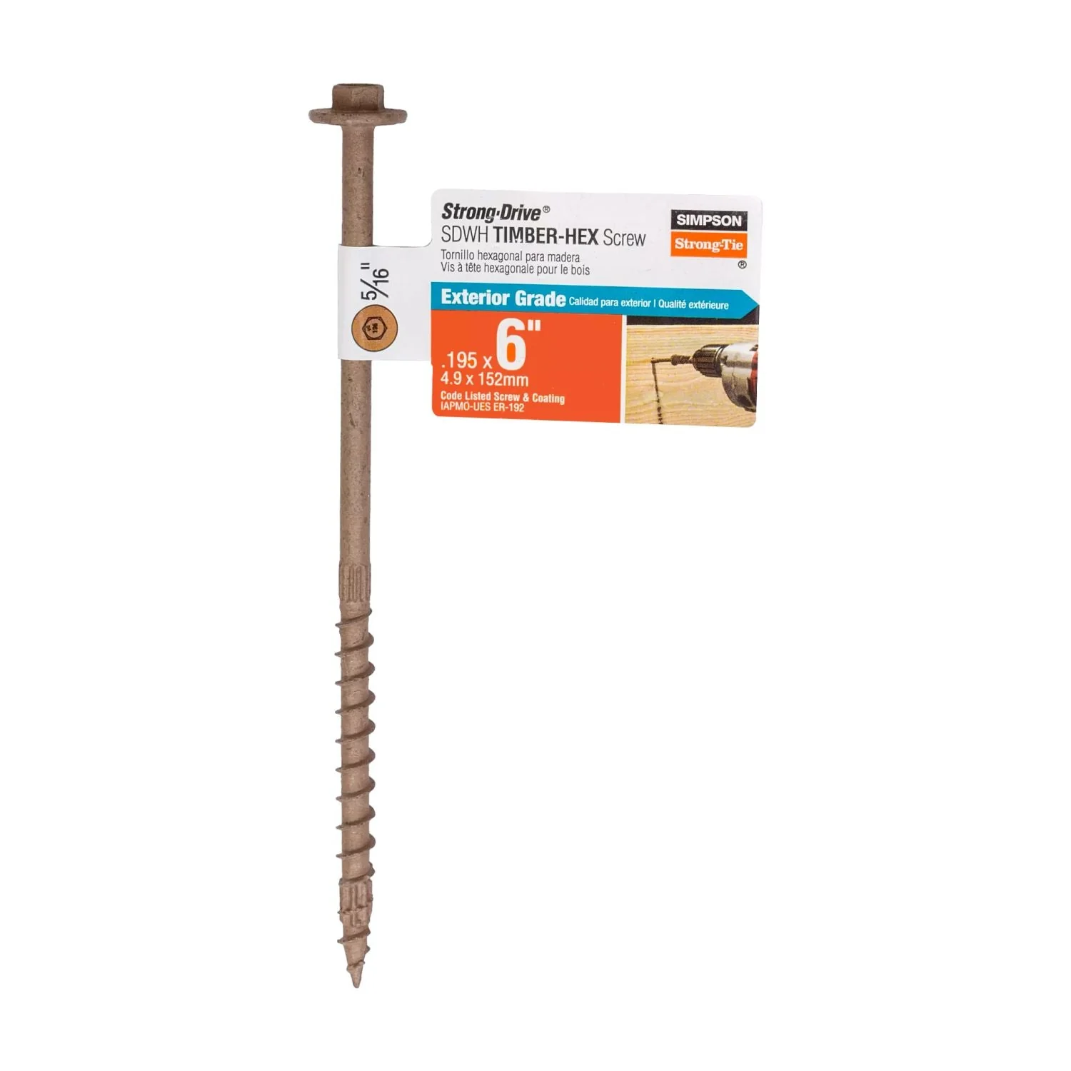 Simpson Strong-Tie SDWH19600DB-RP1 Strong-Drive SDWH TIMBER-HEX Screw,  0.195-in. x 6-in. 5/16 Hex, DB Coating - Image 2