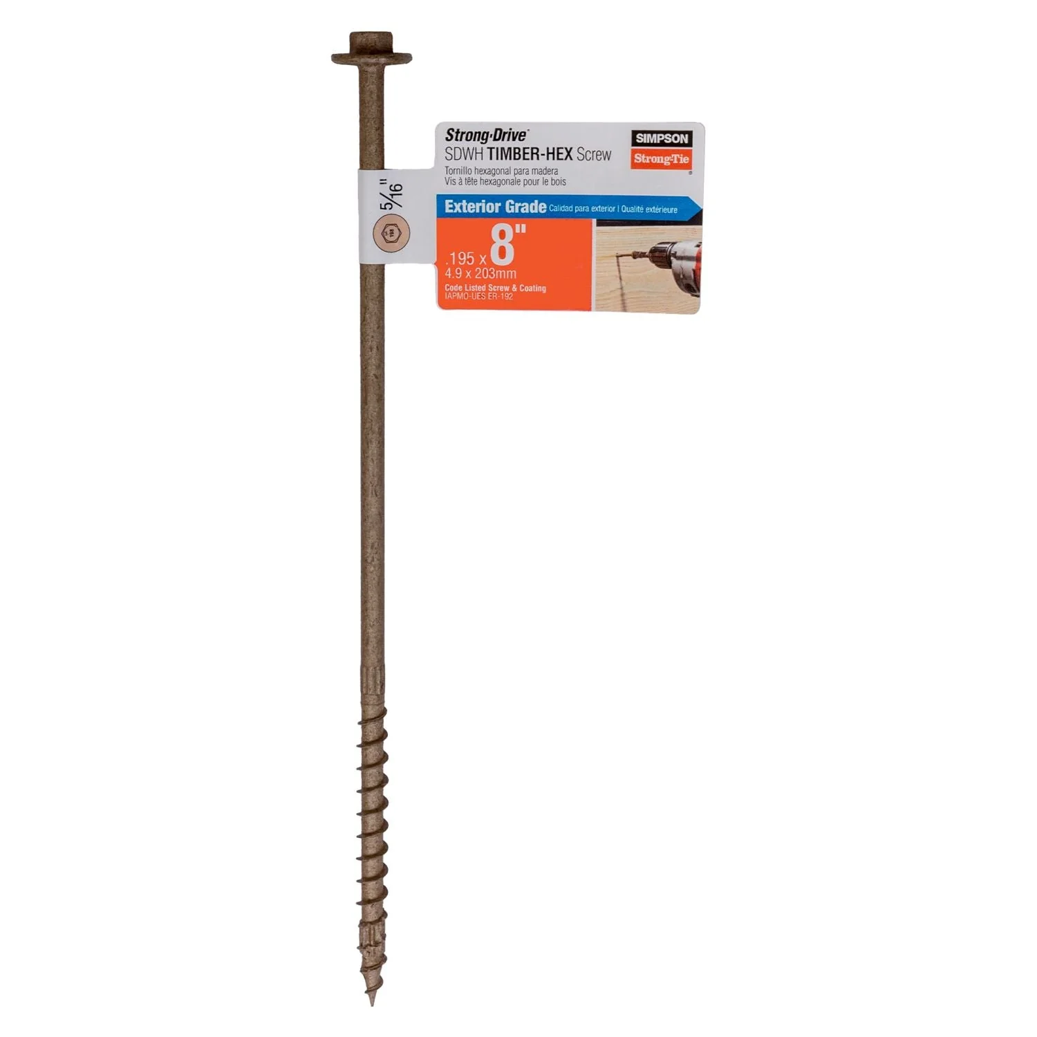 Simpson Strong-Tie SDWH19800DB-RP1 Strong-Drive SDWH TIMBER-HEX Screw,  0.195-in. x 8-in. 5/16 Hex, DB Coating - Image 3