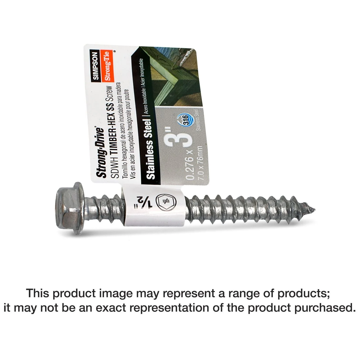 Simpson Strong-Tie SDWH27300SS-R10 Strong-Drive SDWH TIMBER-HEX SS Screw,  0.275-in. x 3-in. 1/2 Hex, Type 316, 10-Pack - Image 3