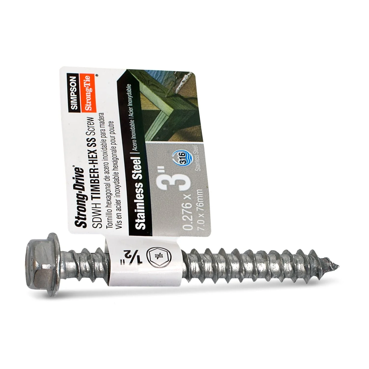Simpson Strong-Tie SDWH27300SS-RP1 Strong-Drive SDWH TIMBER-HEX SS Screw,  0.275-in. x 3-in. 1/2 Hex, Type 316 - Image 2