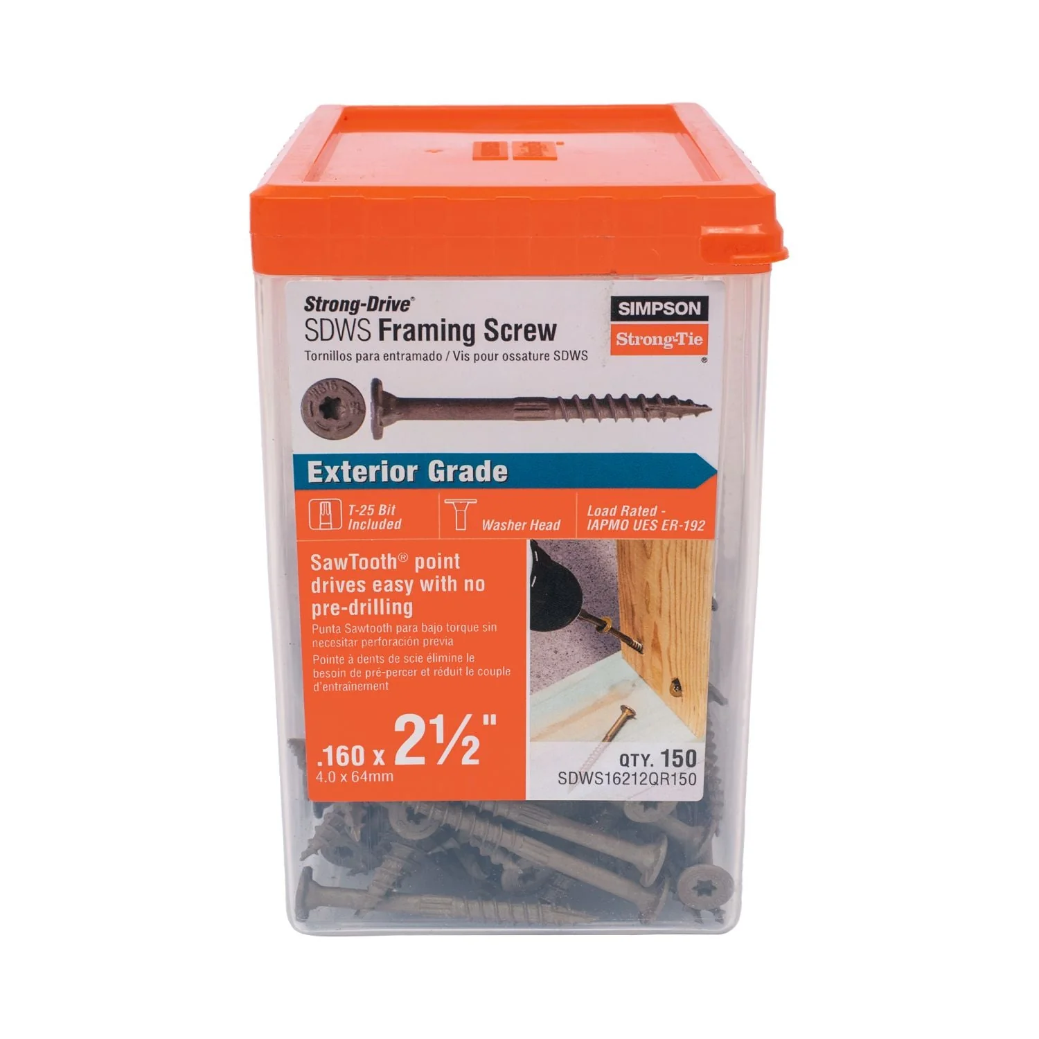Simpson Strong-Tie SDWS16212QR150 Strong-Drive SDWS FRAMING Screw,  0.160-in. x 2-1/2-in. T25, Quik Guard, Tan, 150-Pack - Image 2