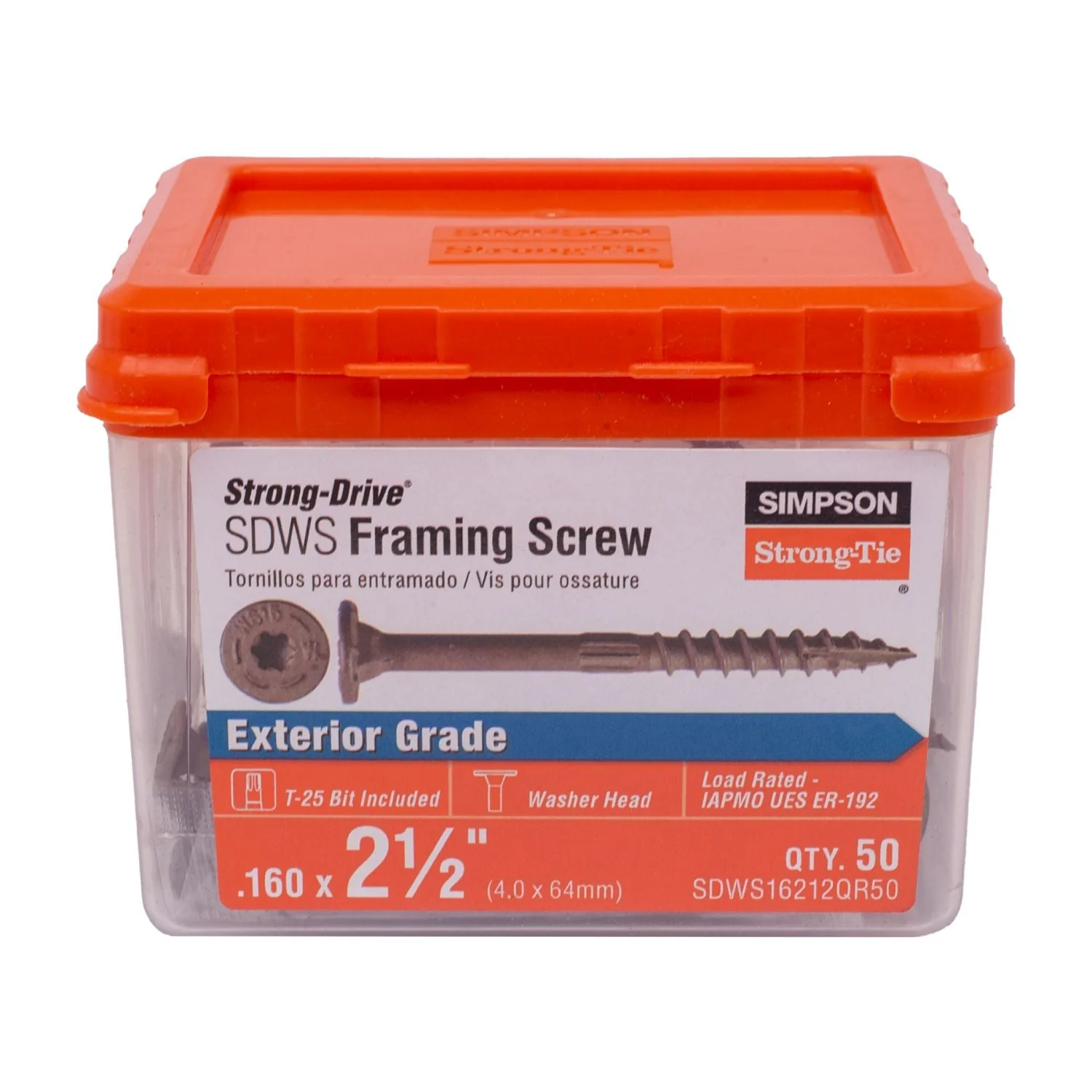 Simpson Strong-Tie SDWS16212QR50 Strong-Drive SDWS FRAMING Screw,  0.160-in. x 2-1/2-in. T25, Quik Guard, Tan, 50-Pack - Image 2