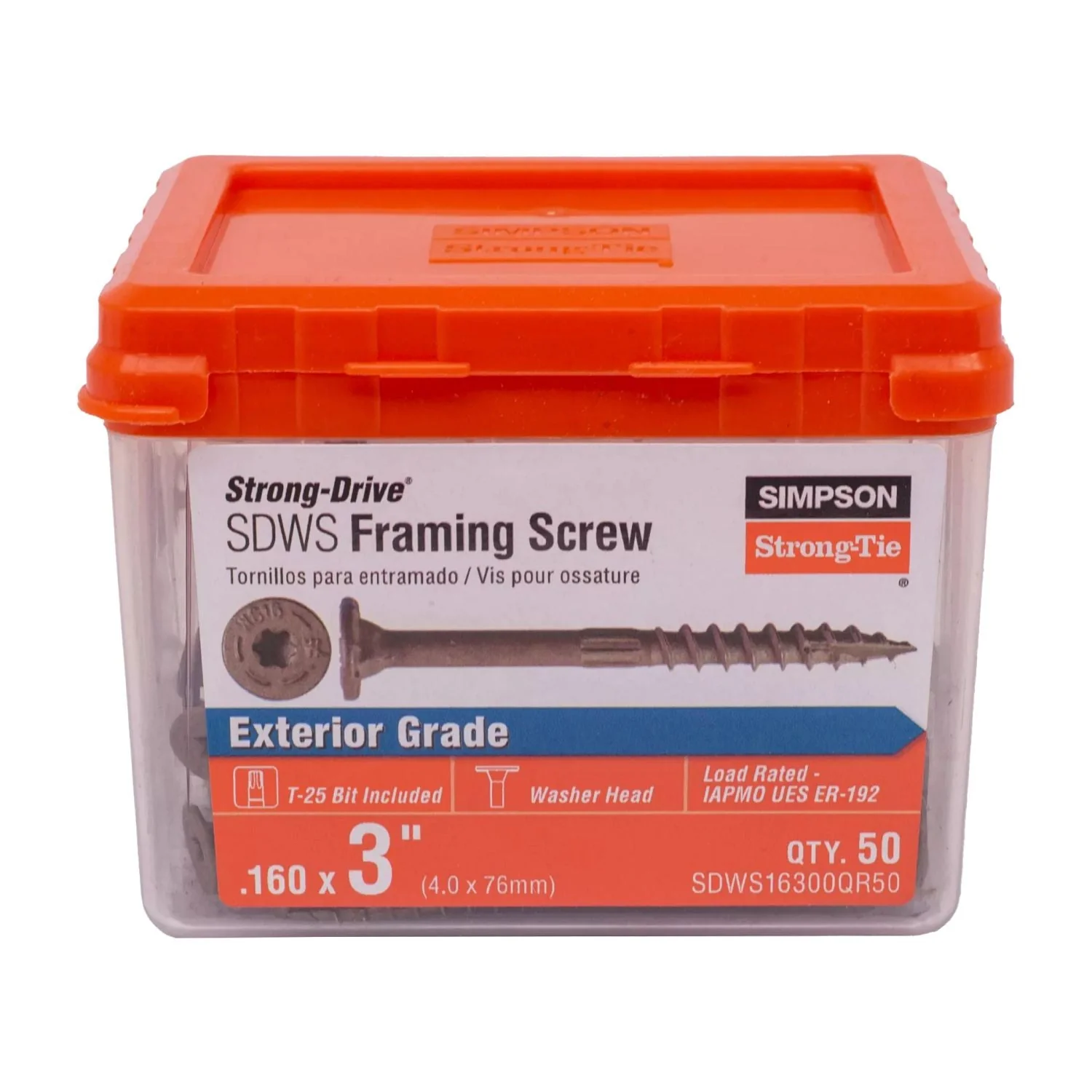 Simpson Strong-Tie SDWS16300QR50 Strong-Drive SDWS FRAMING Screw,  0.160-in. x 3-in. T25, Quik Guard, Tan, 50-Pack - Image 2