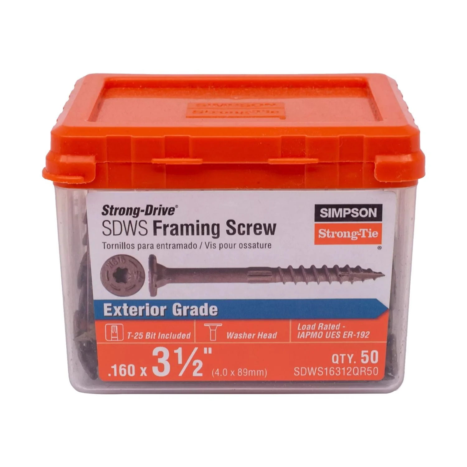 Simpson Strong-Tie SDWS16312QR50 Strong-Drive SDWS FRAMING Screw,  0.160-in. x 3-1/2-in. T25, Quik Guard, Tan, 50-Pack - Image 2