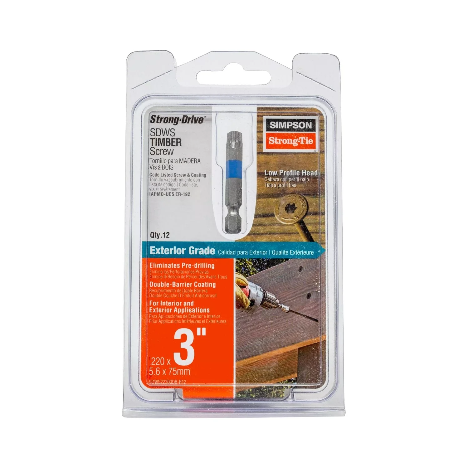 Simpson Strong-Tie SDWS22300DB-R12 Strong-Drive SDWS TIMBER Screw (Exterior Grade),  0.220-in. x 3-in. T40, Tan, 12-Pack - Image 2