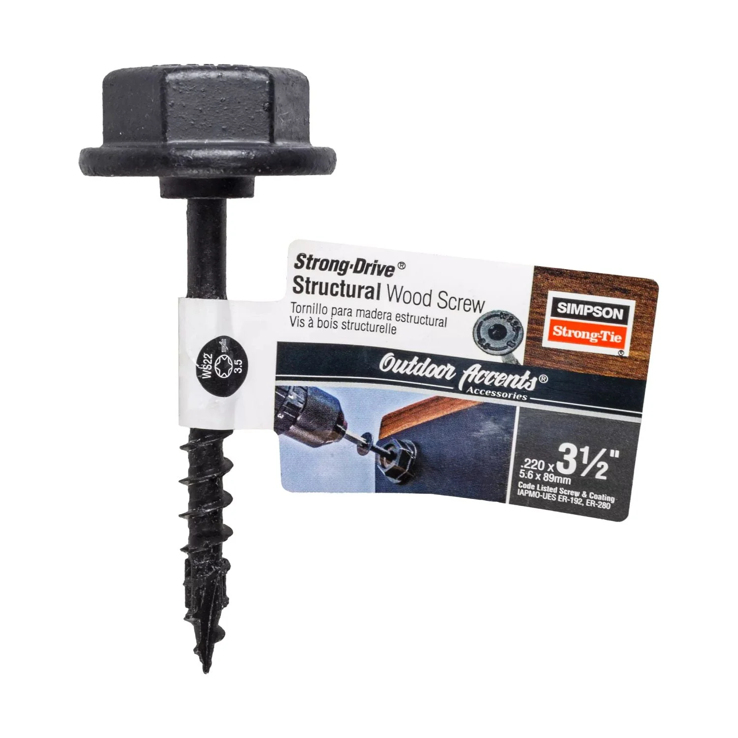 Simpson Strong-Tie SDWS22312DBB-RN1 Outdoor Accents Structural Wood Screw,  .220-in. x 3-1/2-in. DB Coating, Black withWasher - Image 3