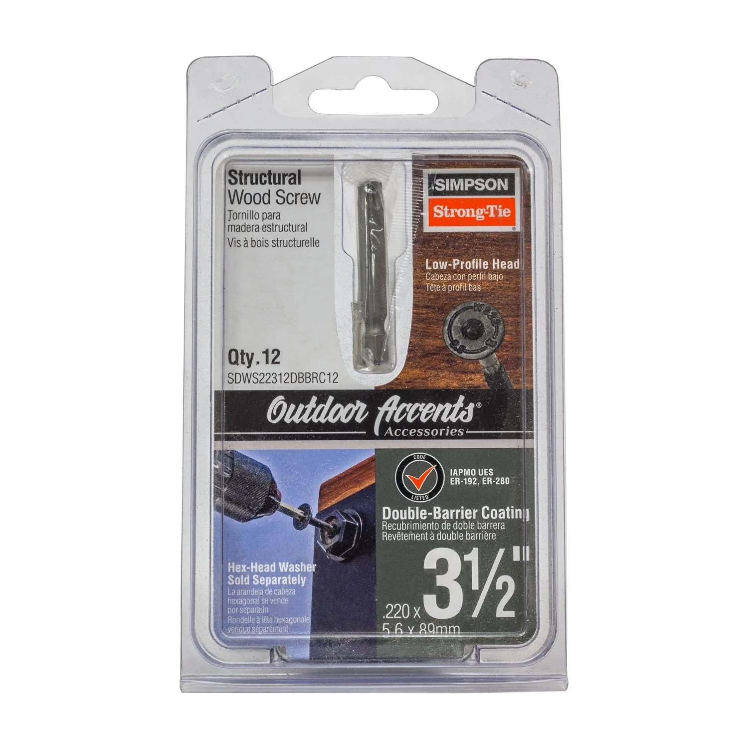 Simpson Strong-Tie SDWS22312DBBRC12 Outdoor Accents Structural Wood Screw,  .220-in. x 3-1/2-in. DB Coating, Black, 12-Pack - Image 2