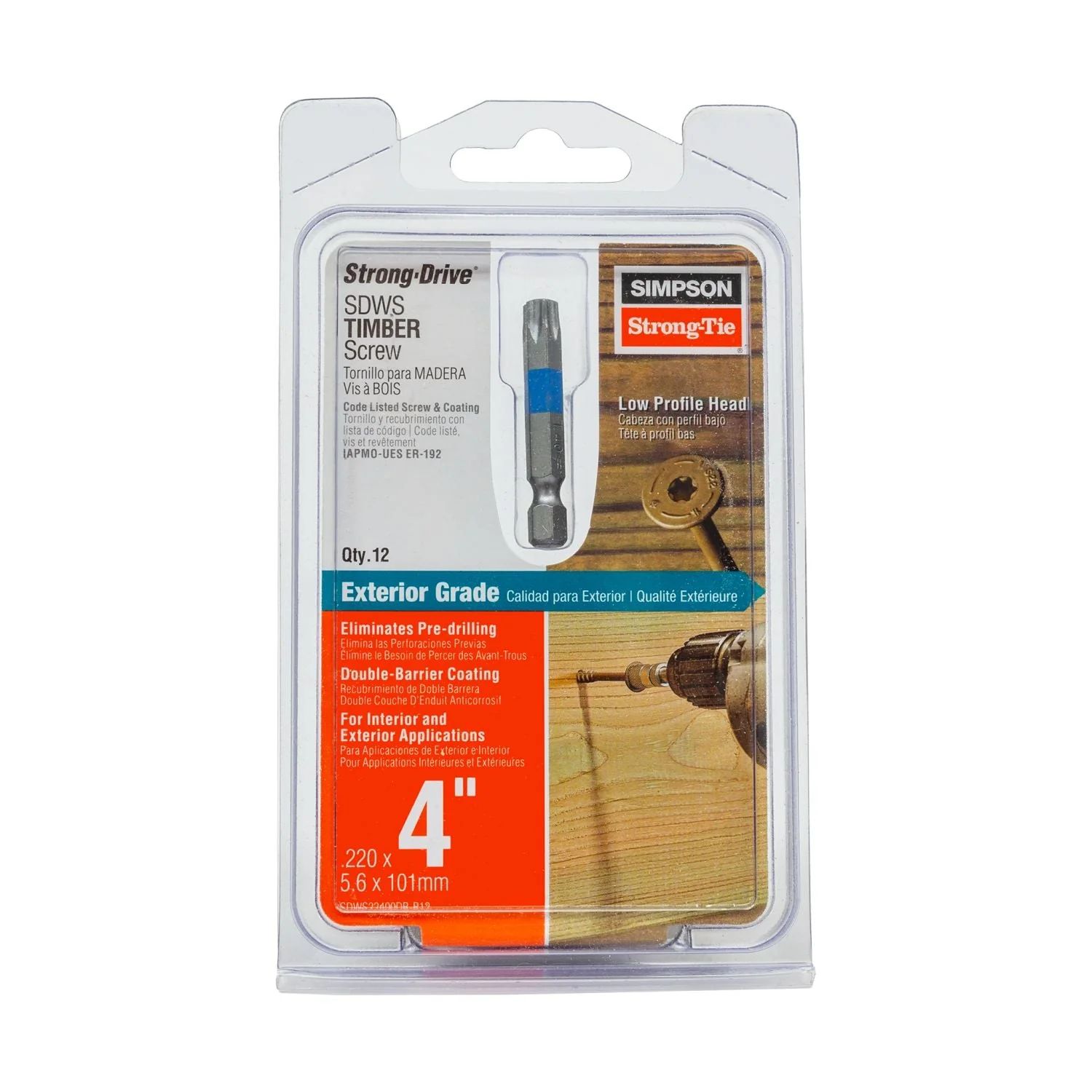 Simpson Strong-Tie SDWS22400DB-R12 Strong-Drive SDWS TIMBER Screw (Exterior Grade),  0.220-in. x 4-in. T40, Tan, 12-Pack - Image 2
