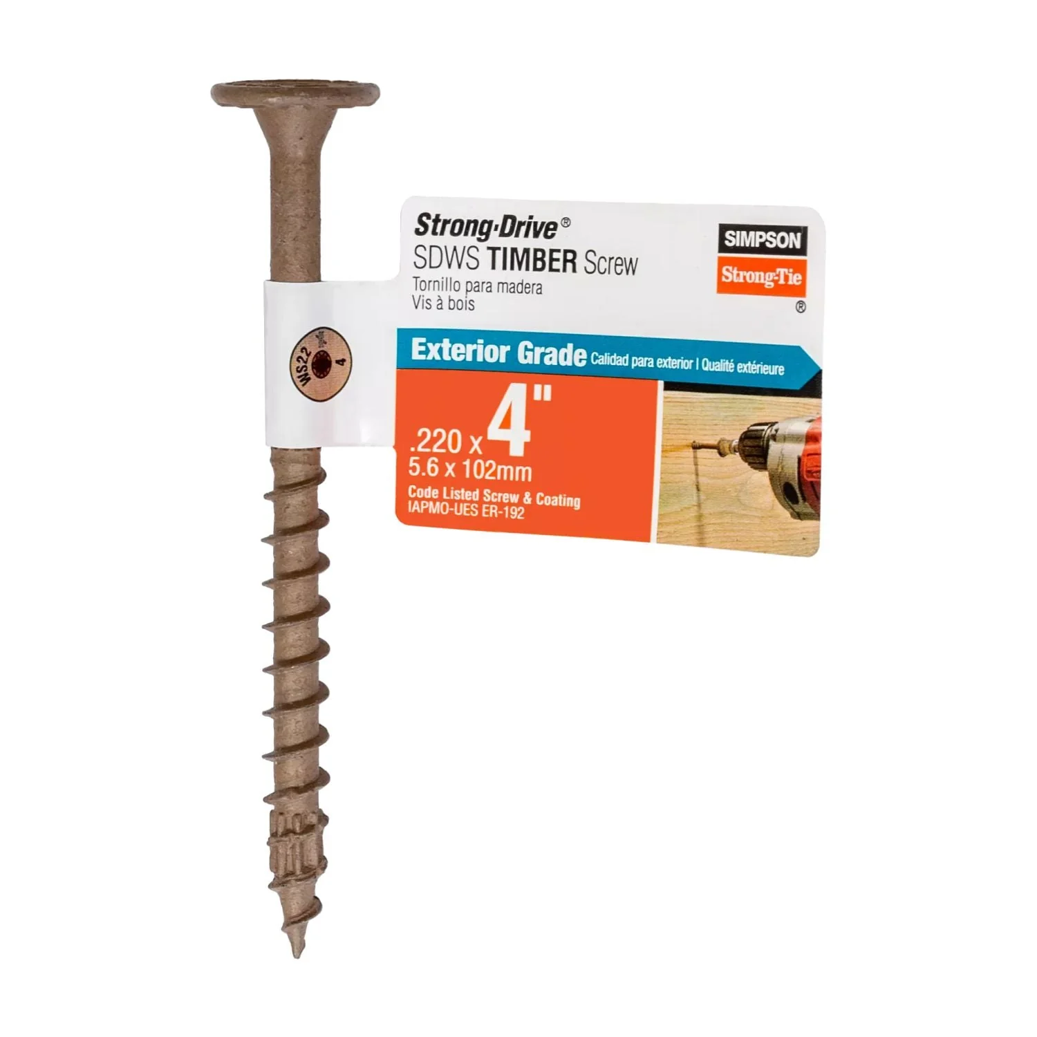 Simpson Strong-Tie SDWS22400DB-RP1 Strong-Drive SDWS TIMBER Screw (Exterior Grade),  0.220-in. x 4-in. T40, Tan - Image 2