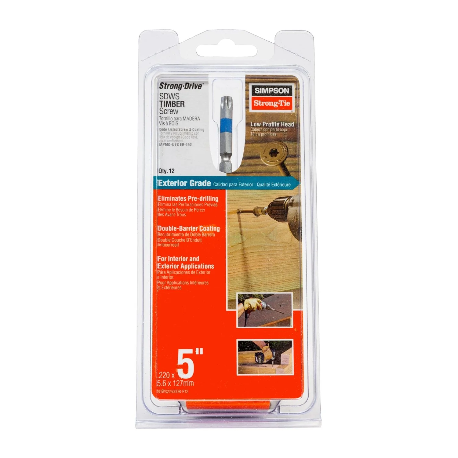 Simpson Strong-Tie SDWS22500DB-R12 Strong-Drive SDWS TIMBER Screw (Exterior Grade),  0.220-in. x 5-in. T40, Tan, 12-Pack - Image 2