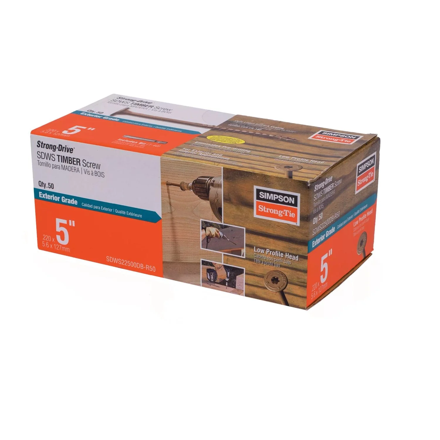 Simpson Strong-Tie Strong-Drive SDWS TIMBER Exterior Grade Screw, 0.220-in. x 5-in. T40, Tan, 50-Pack (SDWS22500DB-R50) - Image 2
