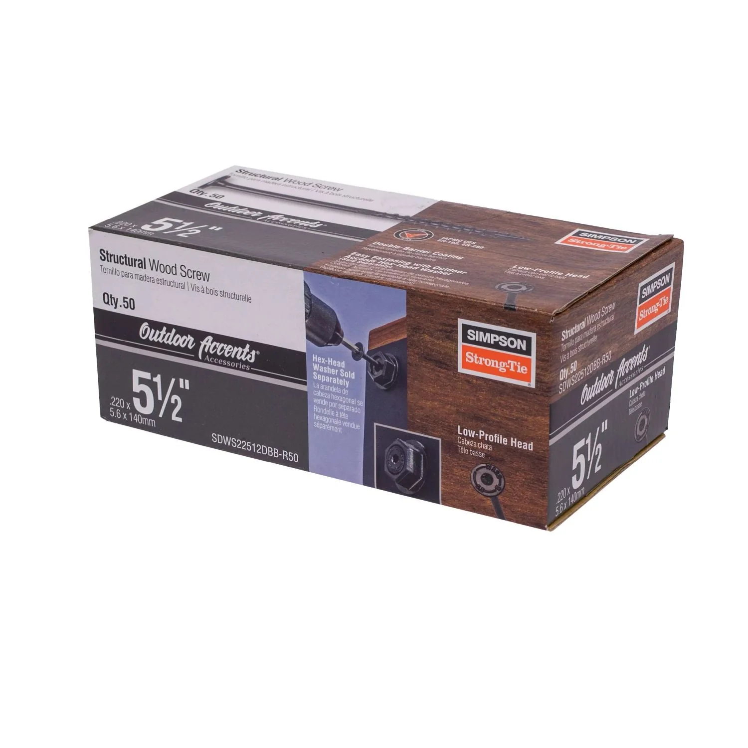 Simpson Strong-Tie SDWS22512DBB-R50 Outdoor Accents Structural Wood Screw,  .220-in. x 5-1/2-in. DB Coating, Black, 50-Pack - Image 2